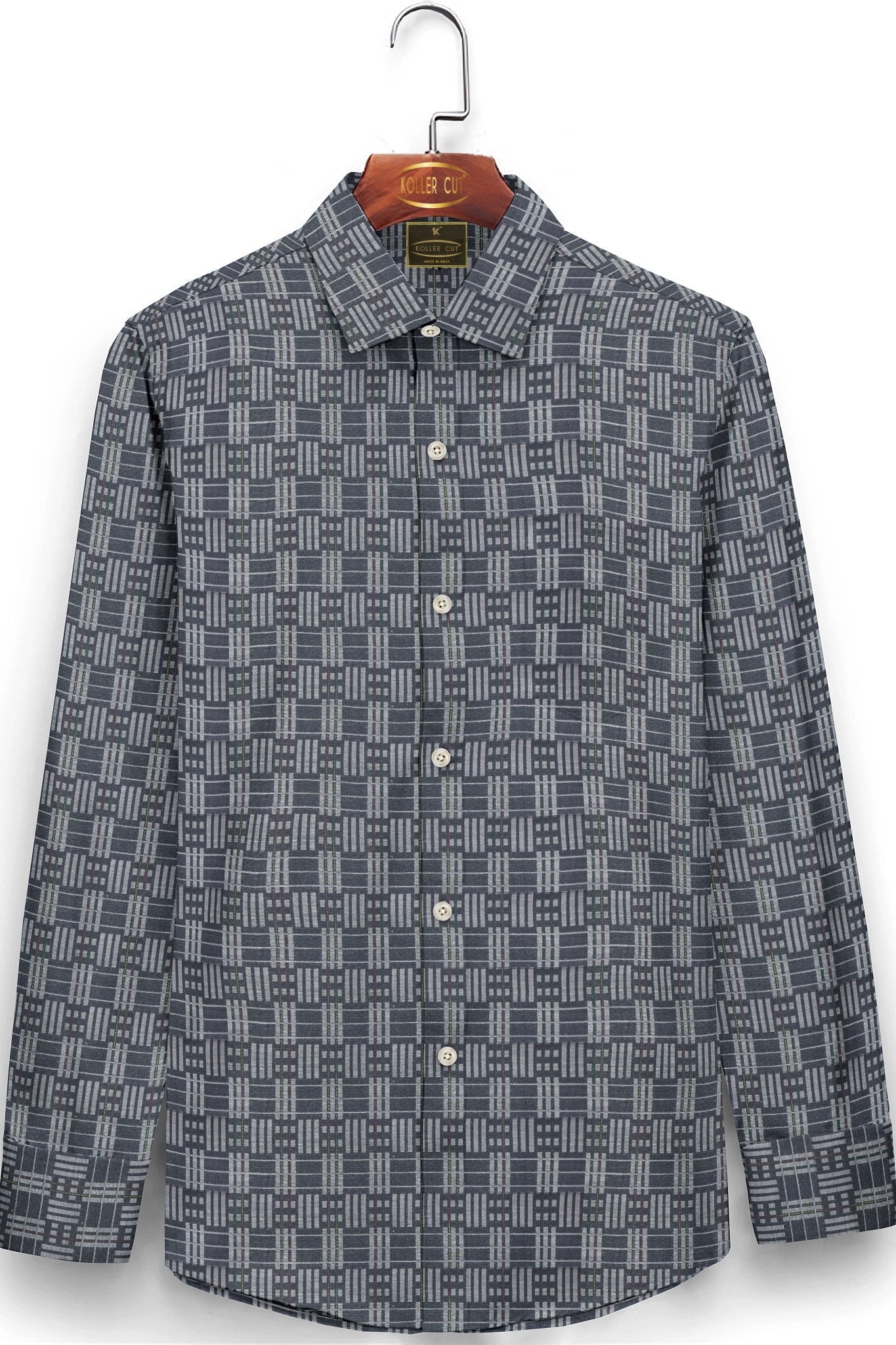 Charcoal Black and Silver Gray Jacquard Box Checks Premium Cotton Shirt