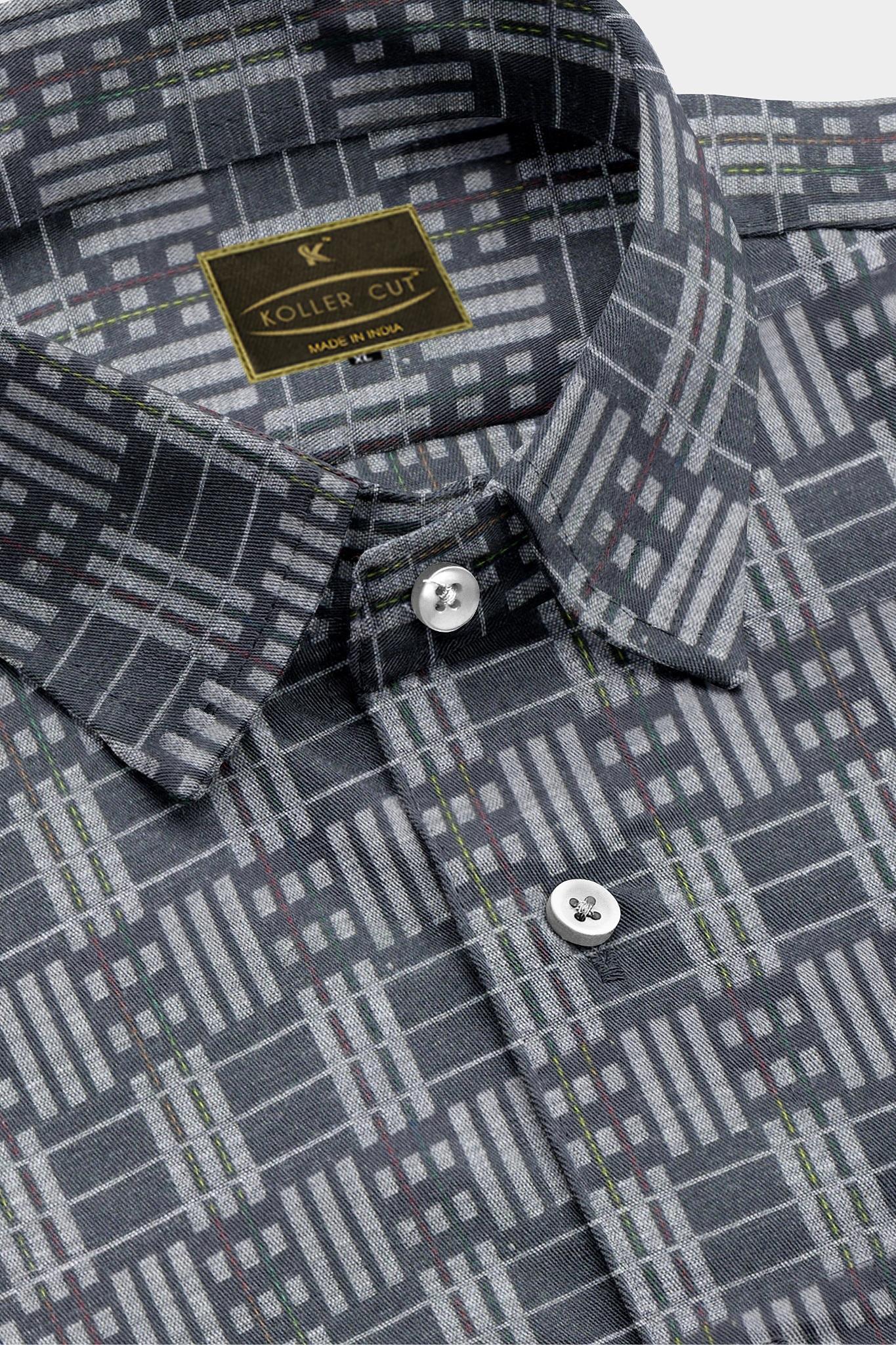 Charcoal Black and Silver Gray Jacquard Box Checks Premium Cotton Shirt