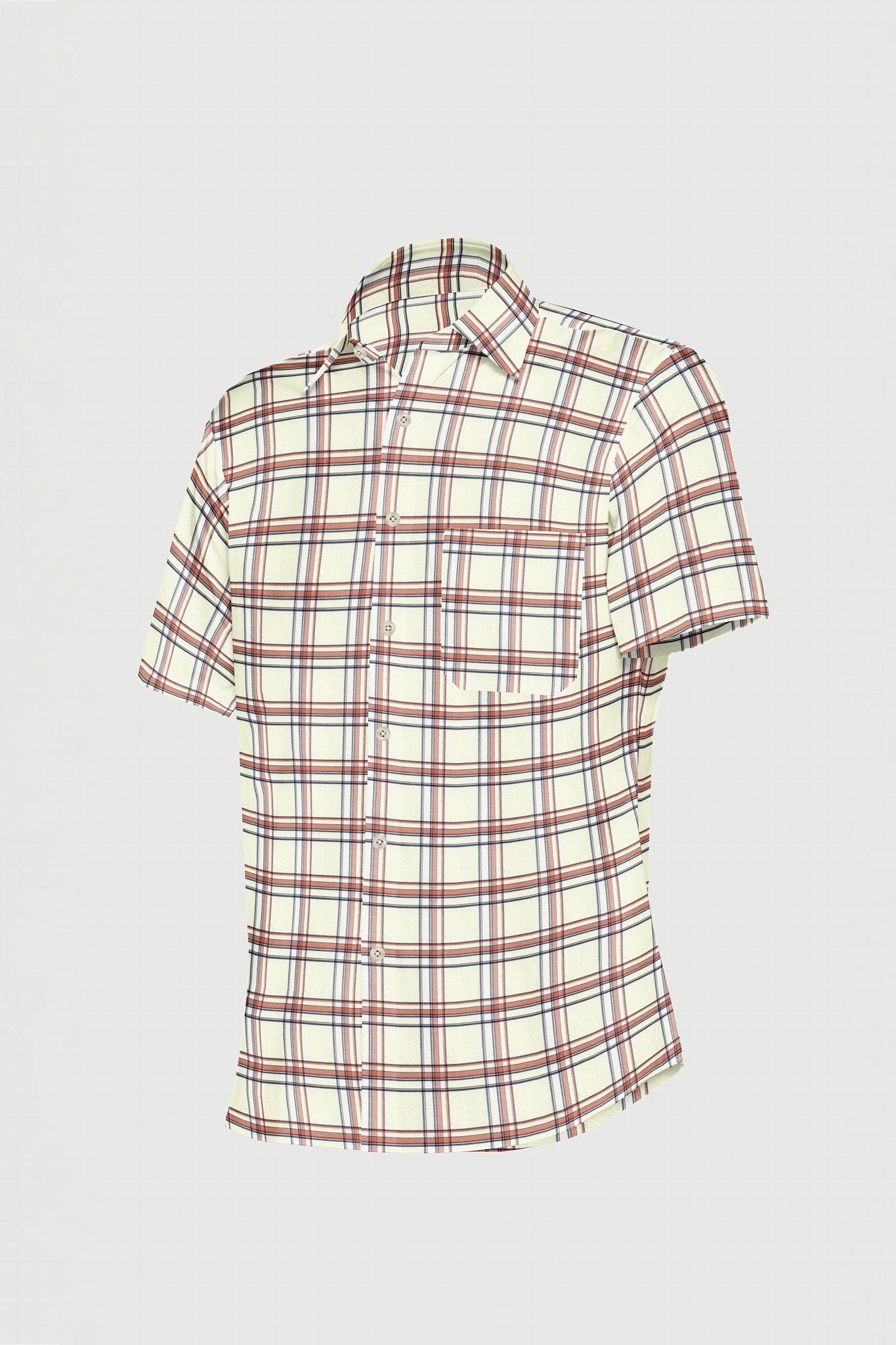 Ivory White and Rusty Brown Checks Cotton Shirt