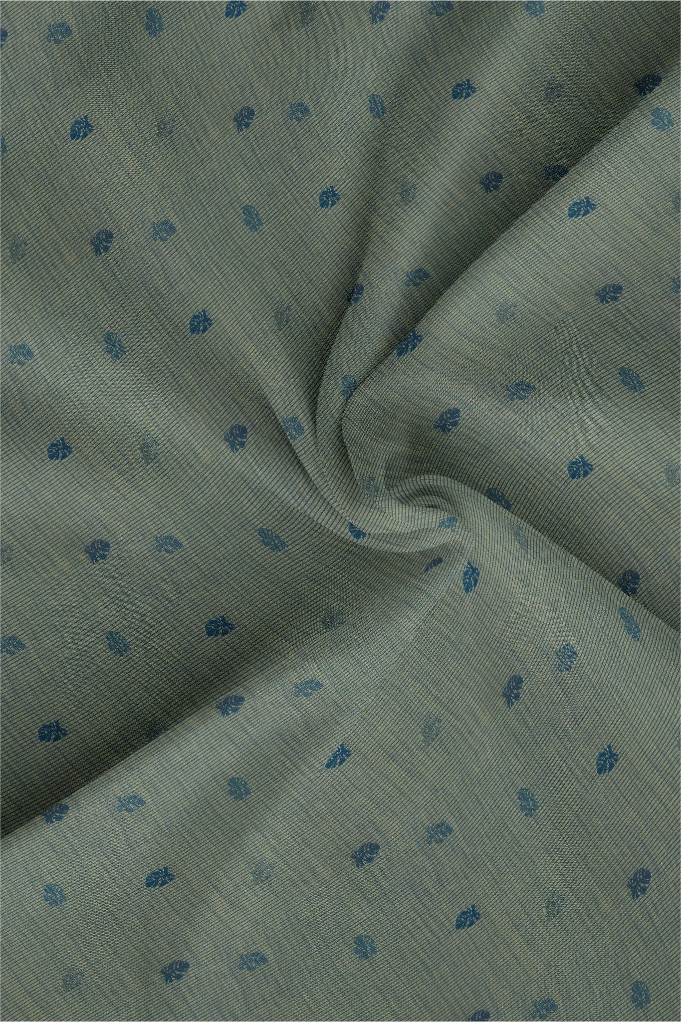 Prussian Blue and Light Fawn Jacquard Leaf Printed Pinstriped Giza Cotton Shirt