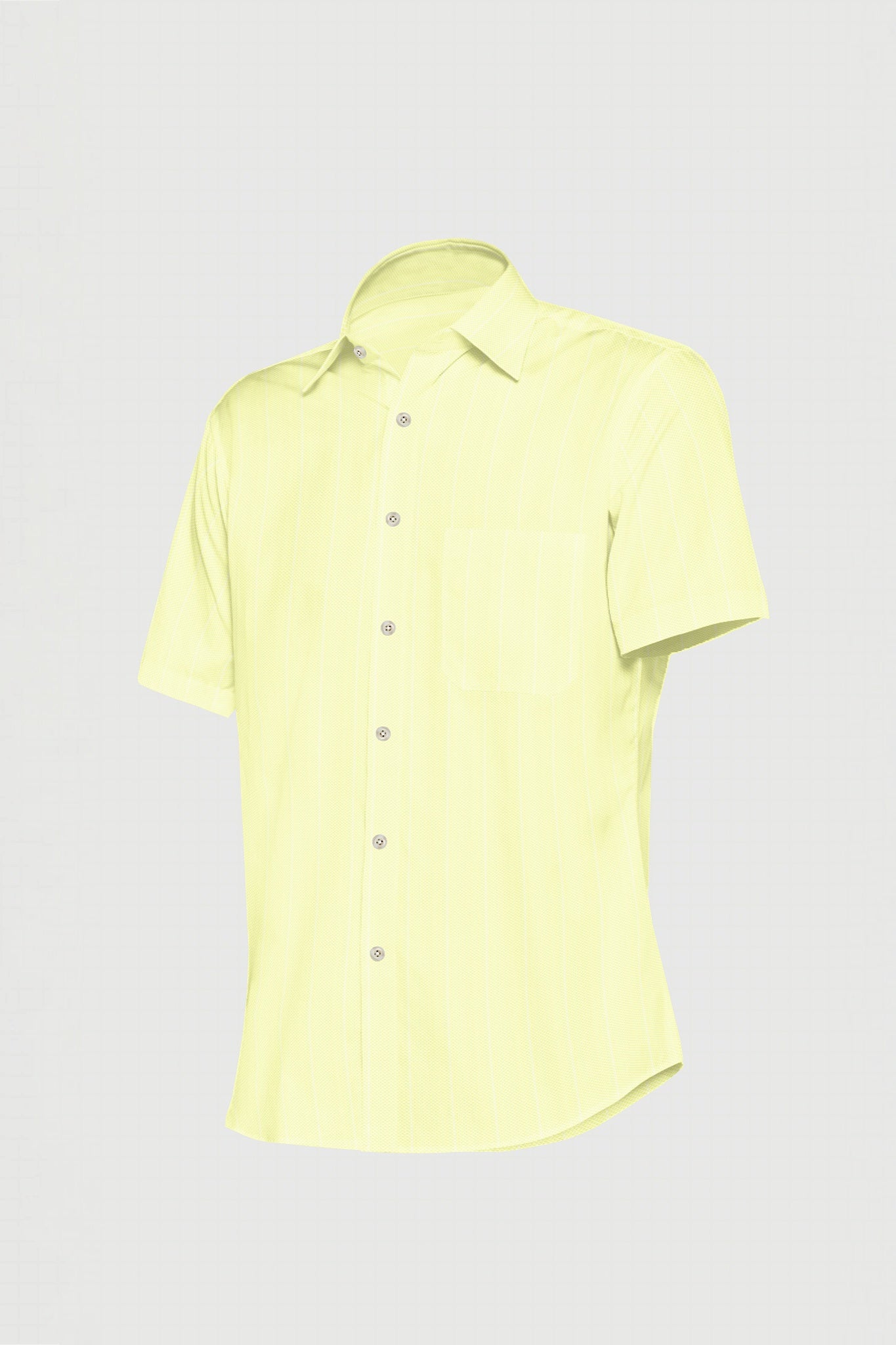 Pastel Yellow and White Wide Stripes Dobby Textured Cotton Shirt