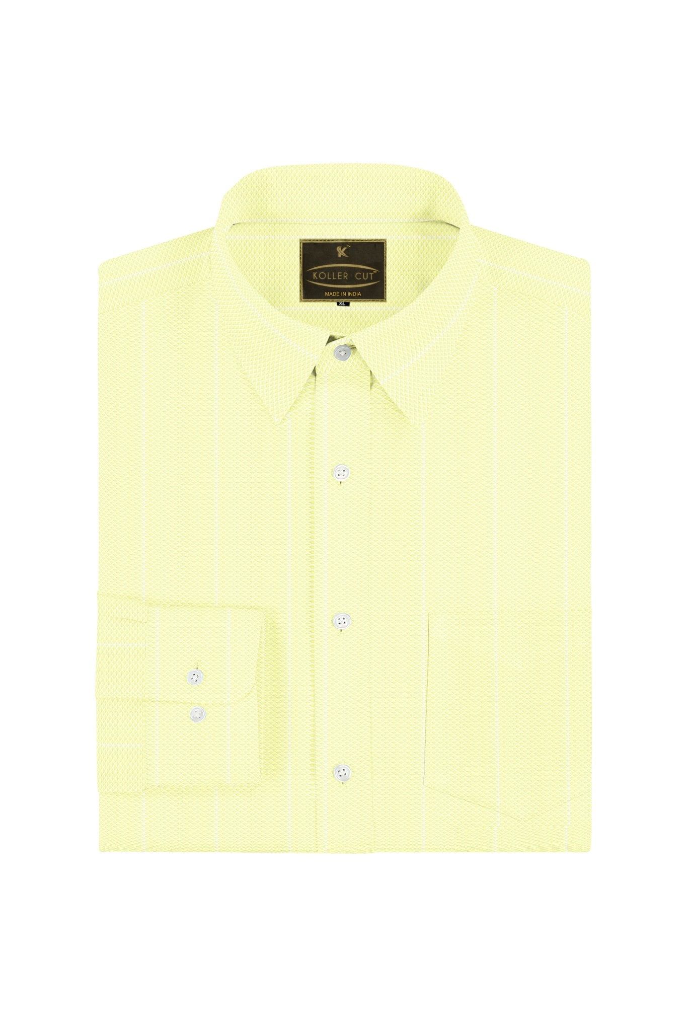 Pastel Yellow and White Wide Stripes Dobby Textured Cotton Shirt