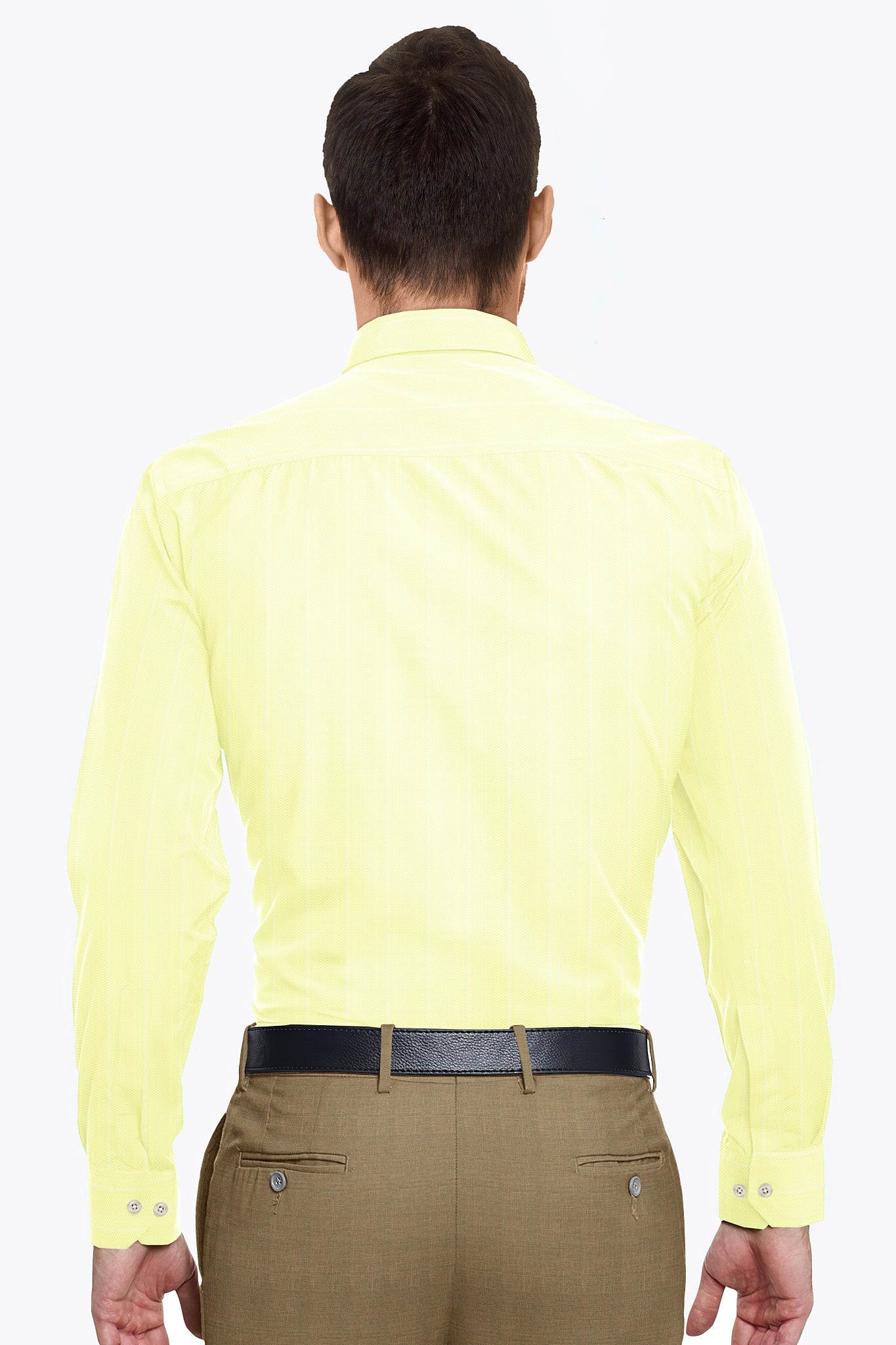 Pastel Yellow and White Wide Stripes Dobby Textured Cotton Shirt