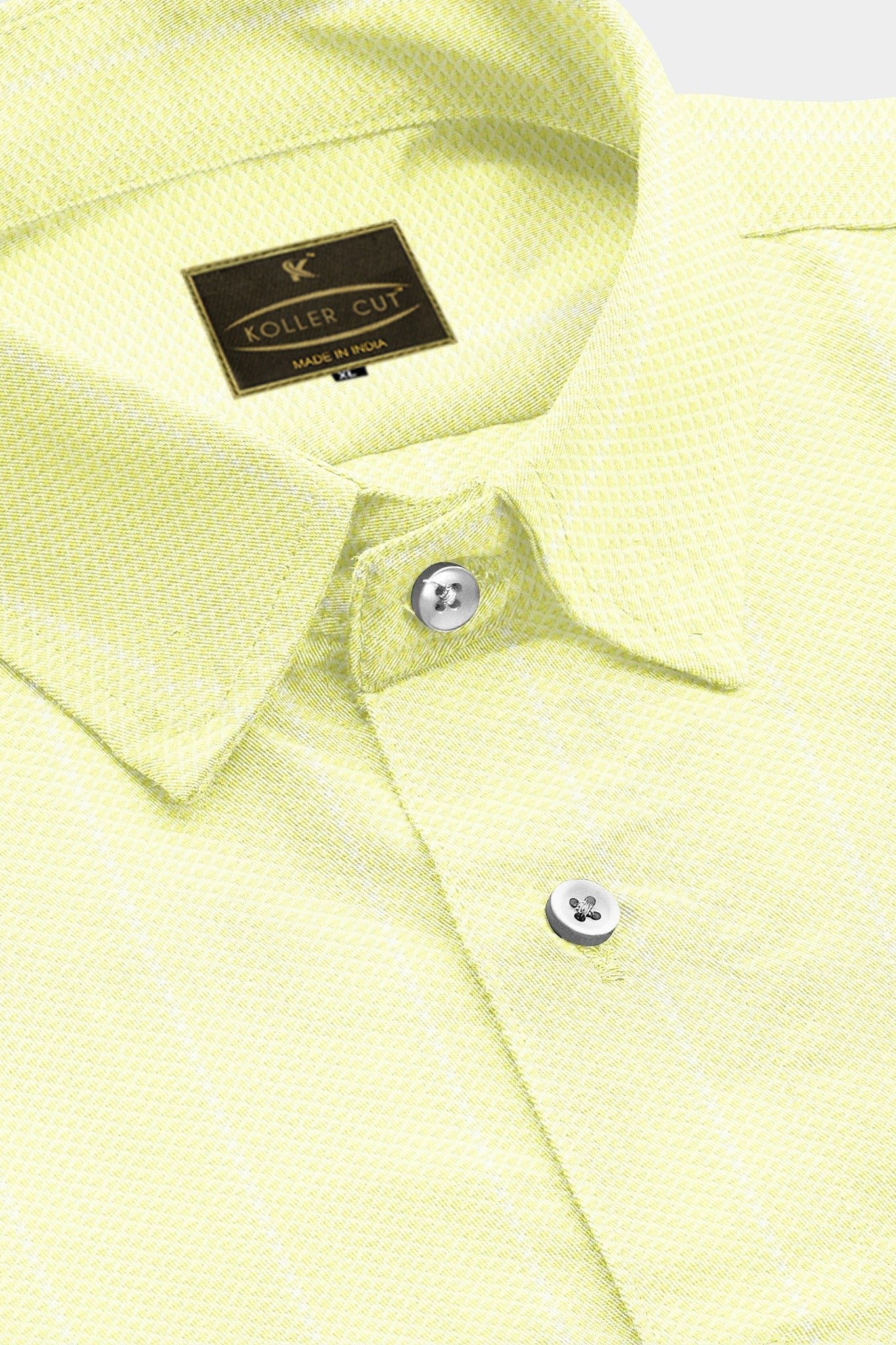 Pastel Yellow and White Wide Stripes Dobby Textured Cotton Shirt