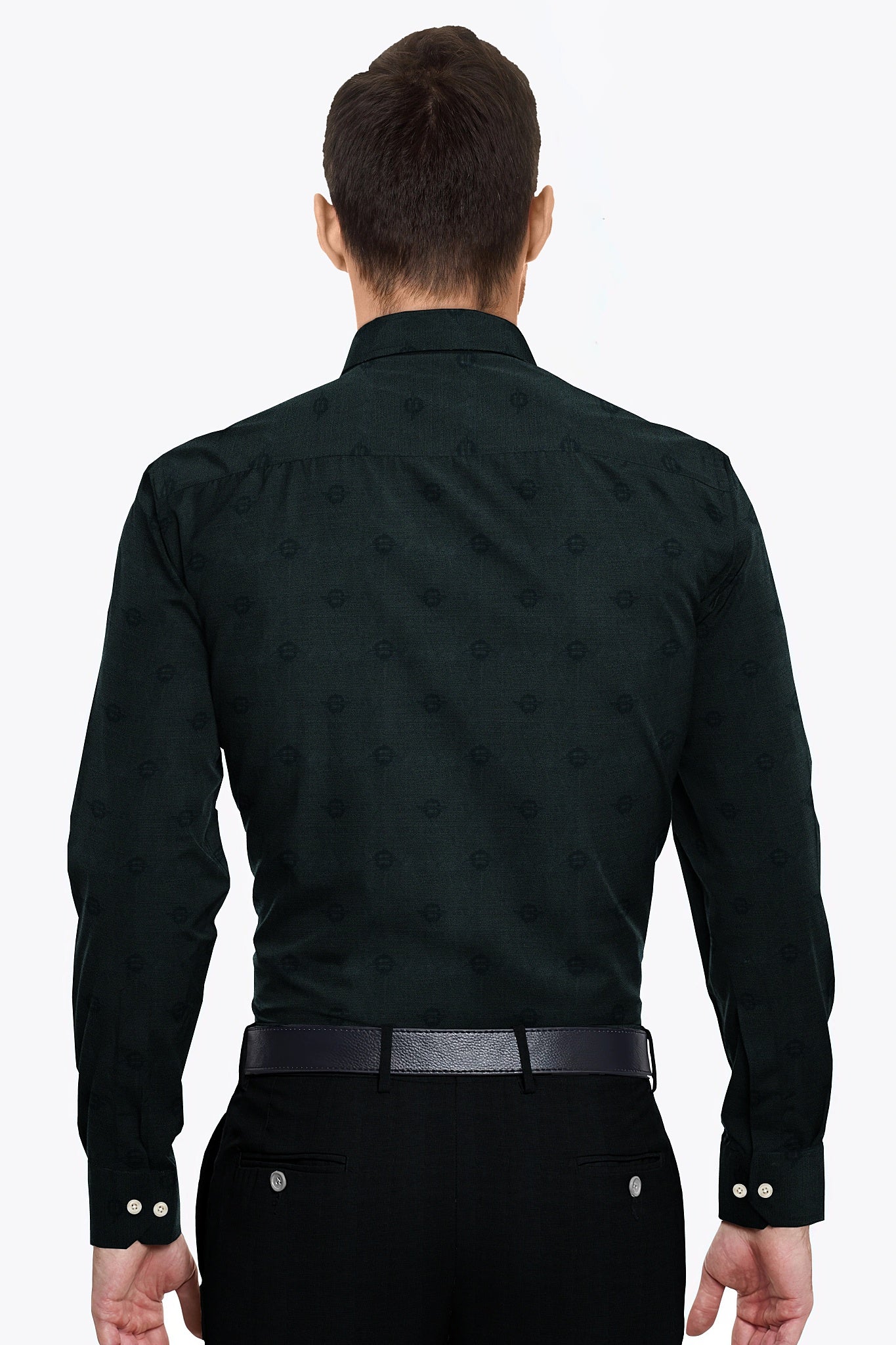 Midnight Black and Grey Jacquard Saturn Printed Giza Cotton Shirt