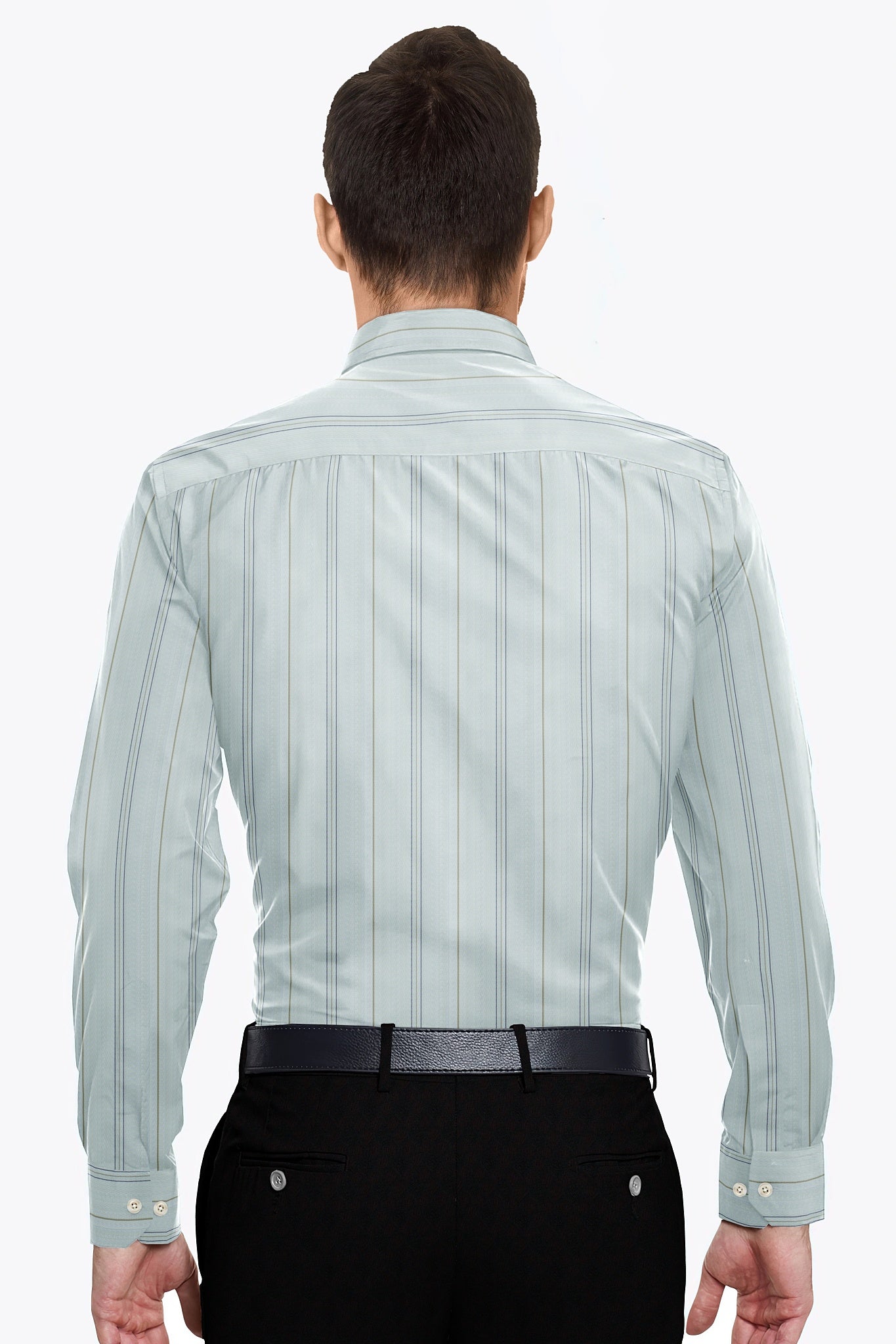 Pastel Mint Green with Cedar Brown and Navy Hairline Stripes Giza Cotton Shirt