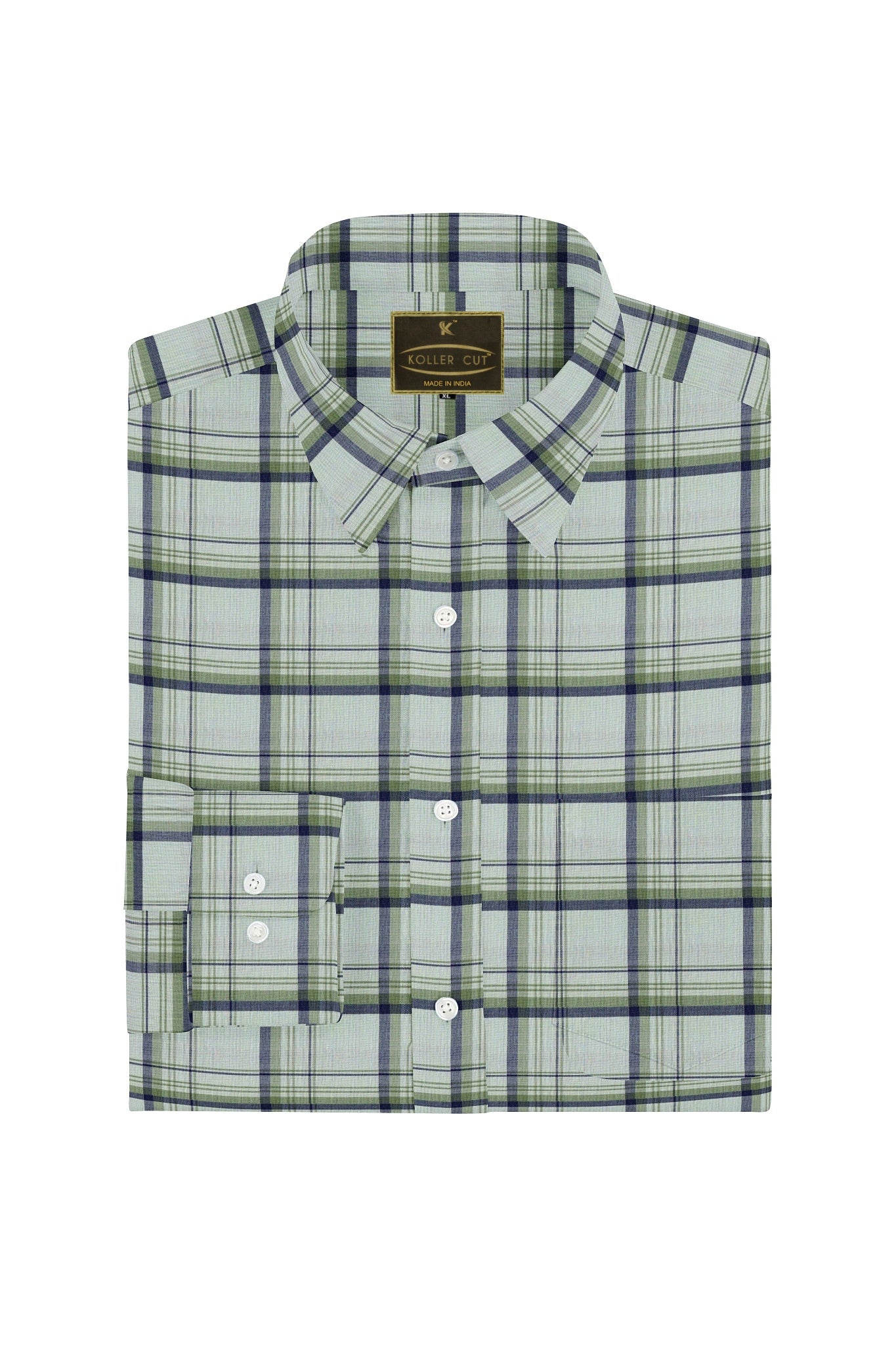 Mint Green and Aegean Blue Checks Giza Cotton Shirt