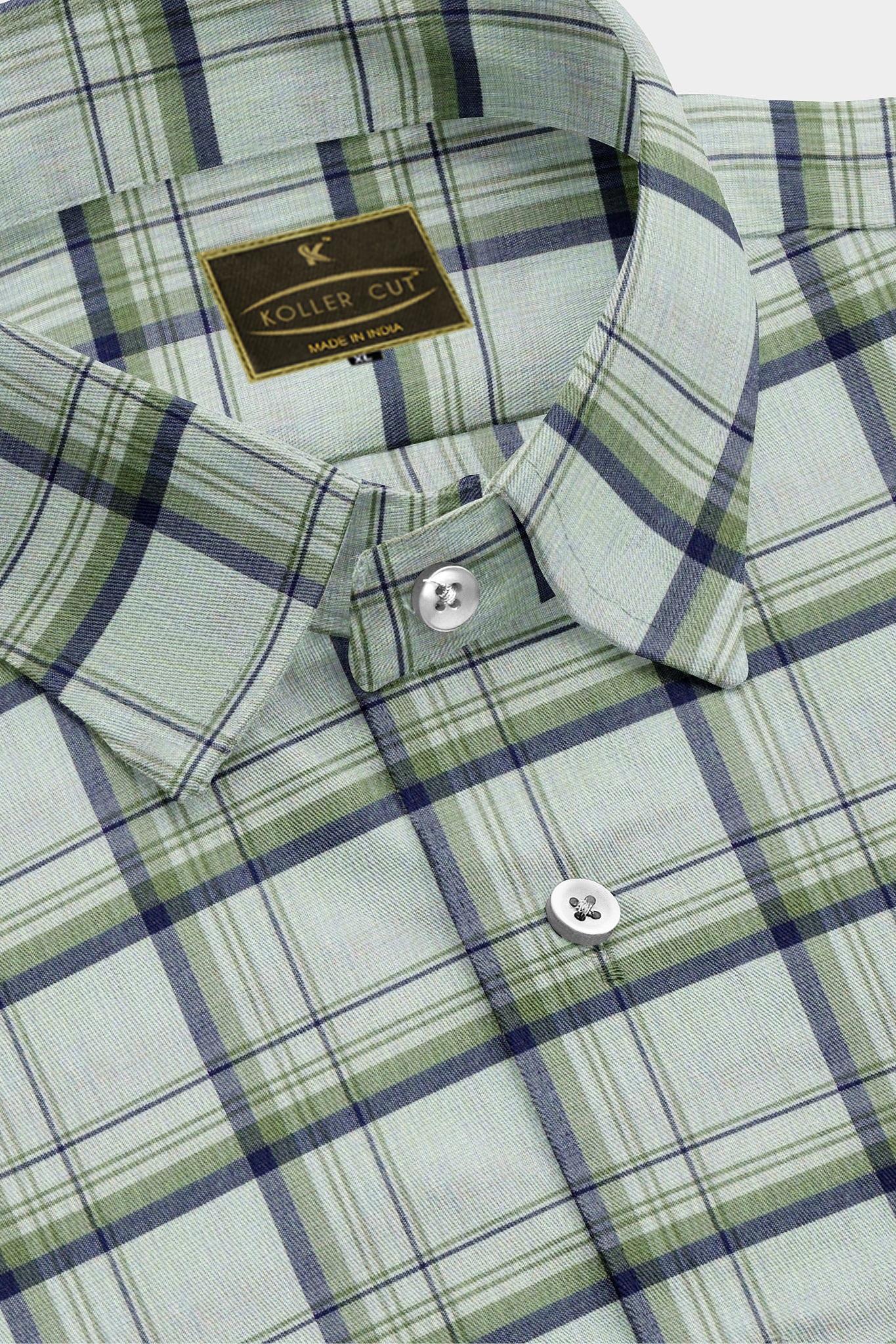 Mint Green and Aegean Blue Checks Giza Cotton Shirt