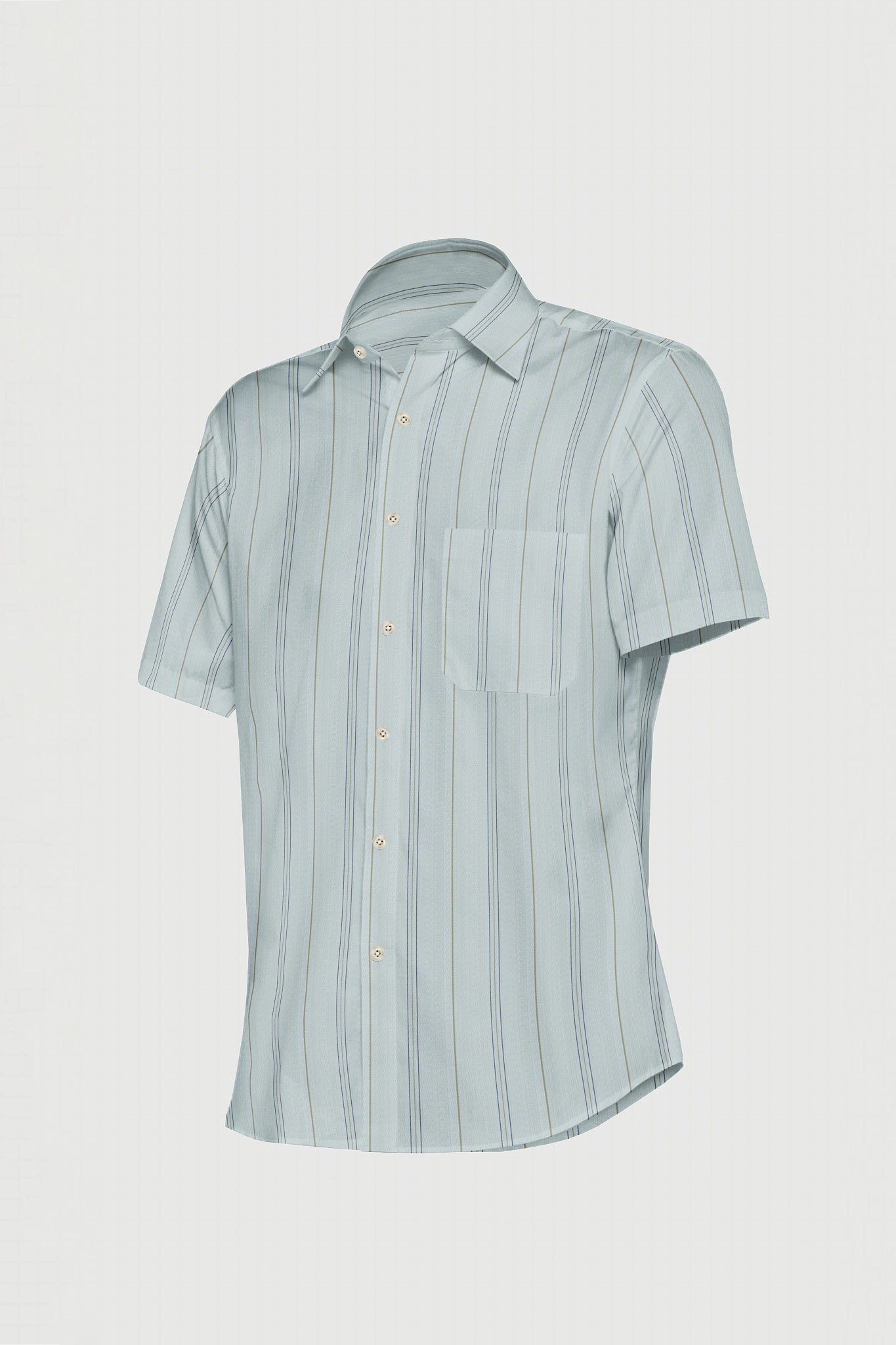 Pastel Mint Green with Cedar Brown and Navy Hairline Stripes Giza Cotton Shirt