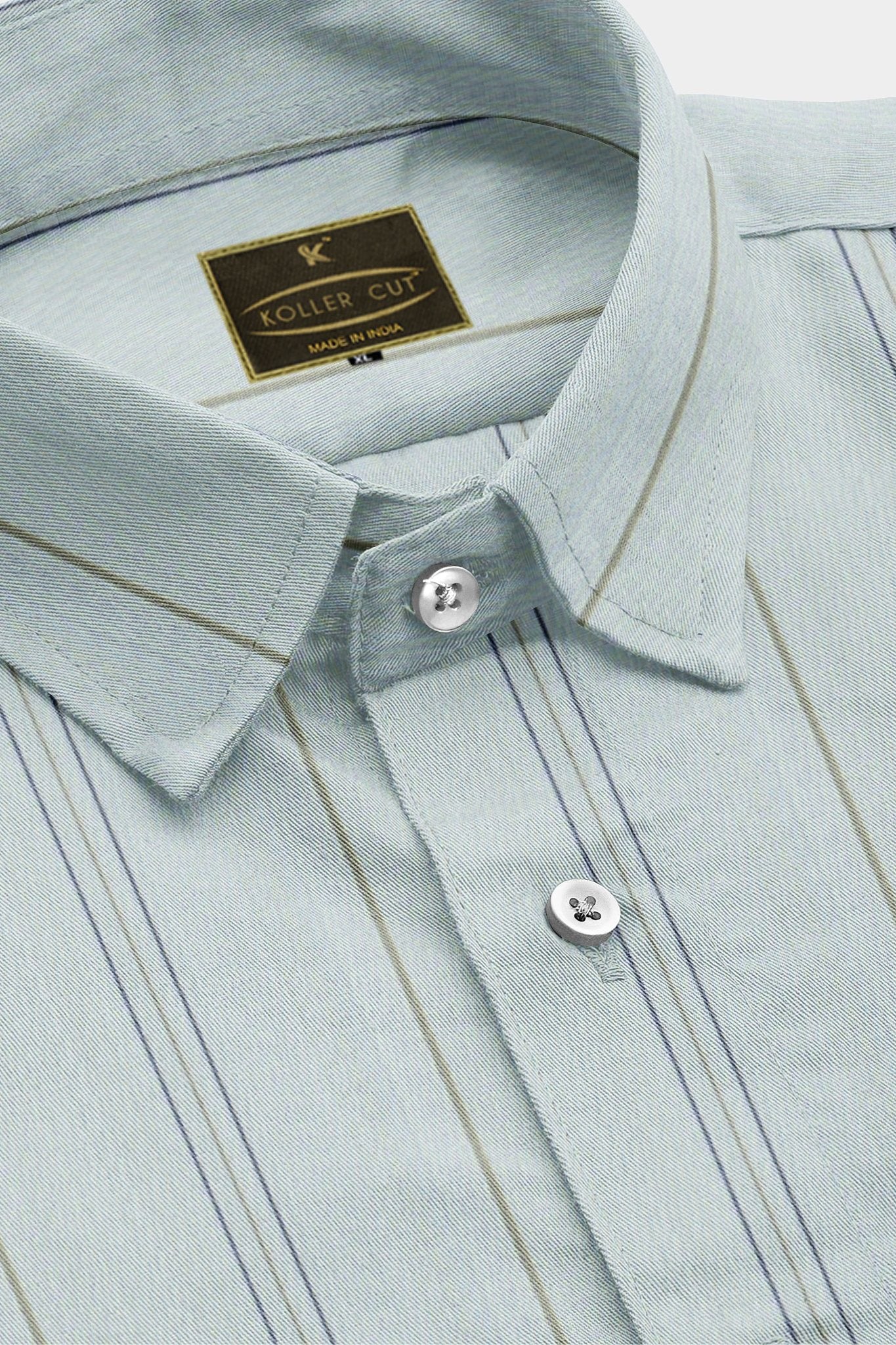 Pastel Mint Green with Cedar Brown and Navy Hairline Stripes Giza Cotton Shirt