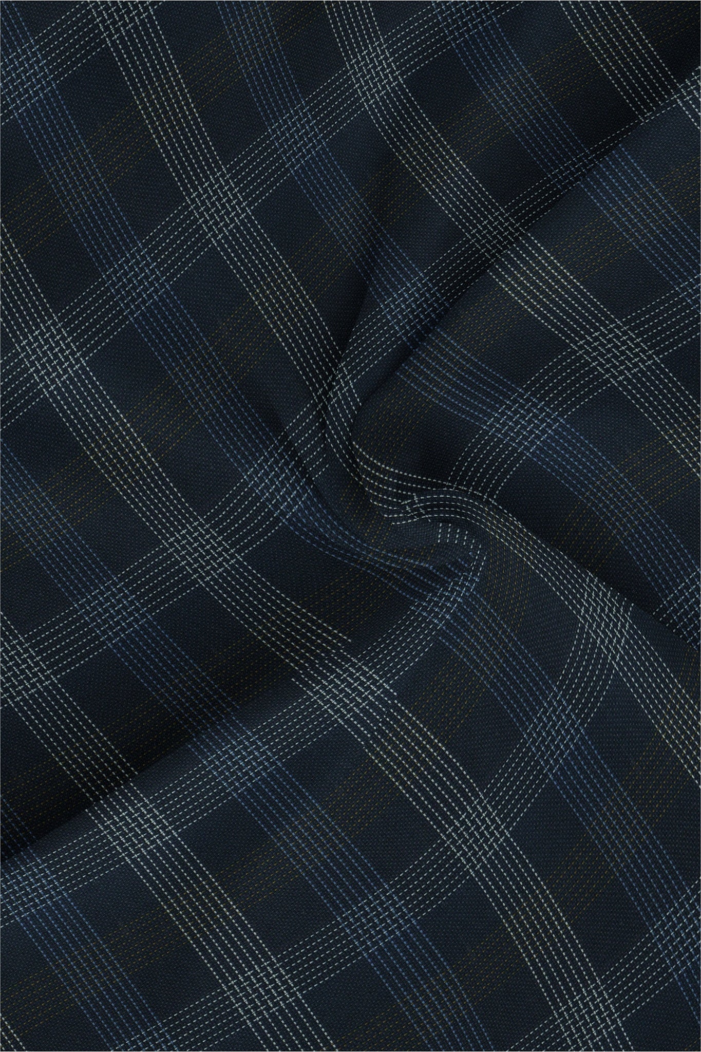 Ink Blue with Mustard Gold and Lichen Blue Jacquard Dash Checks Premium Cotton Shirt