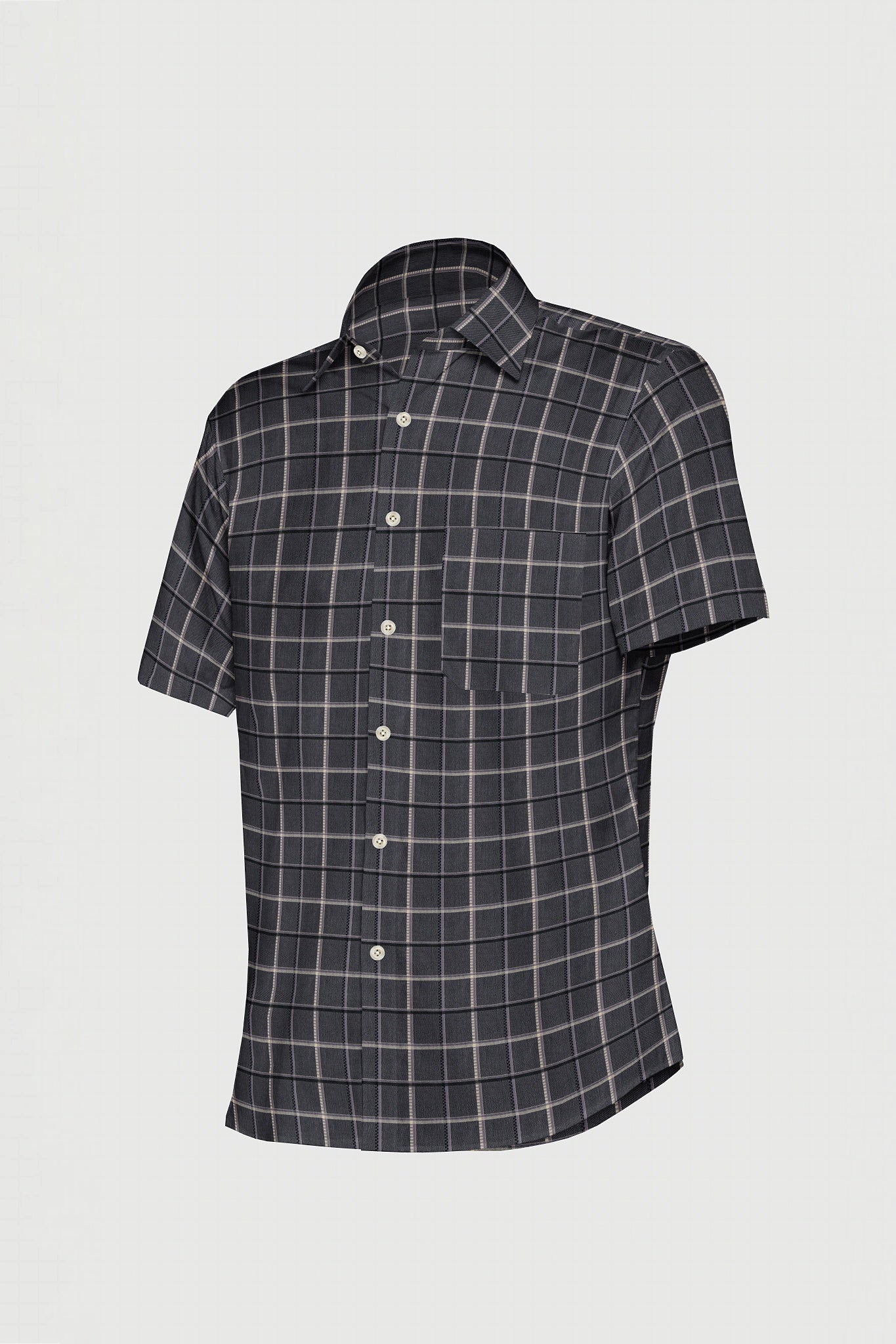Thistle Purple and Black Twill Checks Cotton Shirt