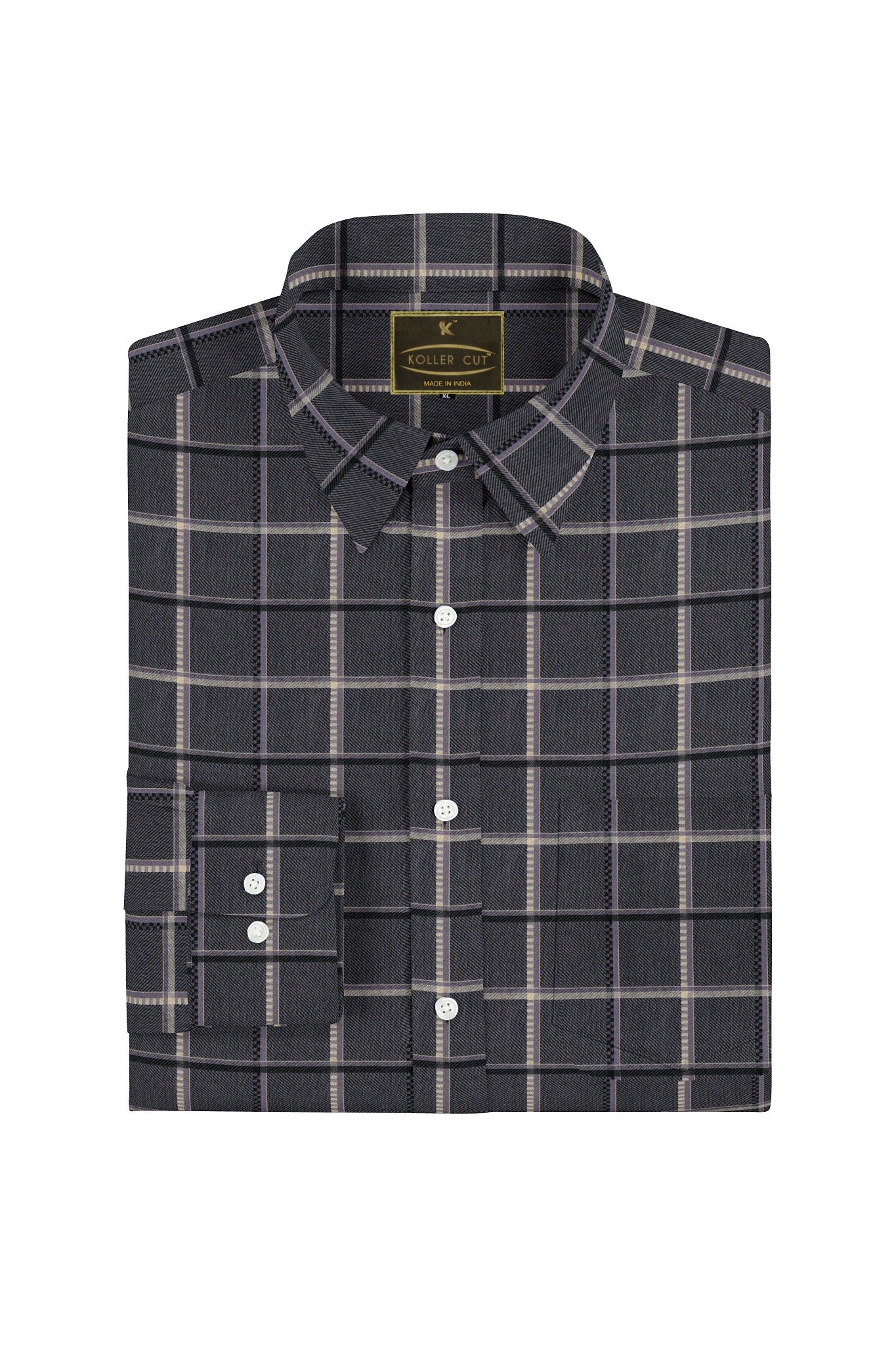 Thistle Purple and Black Twill Checks Cotton Shirt