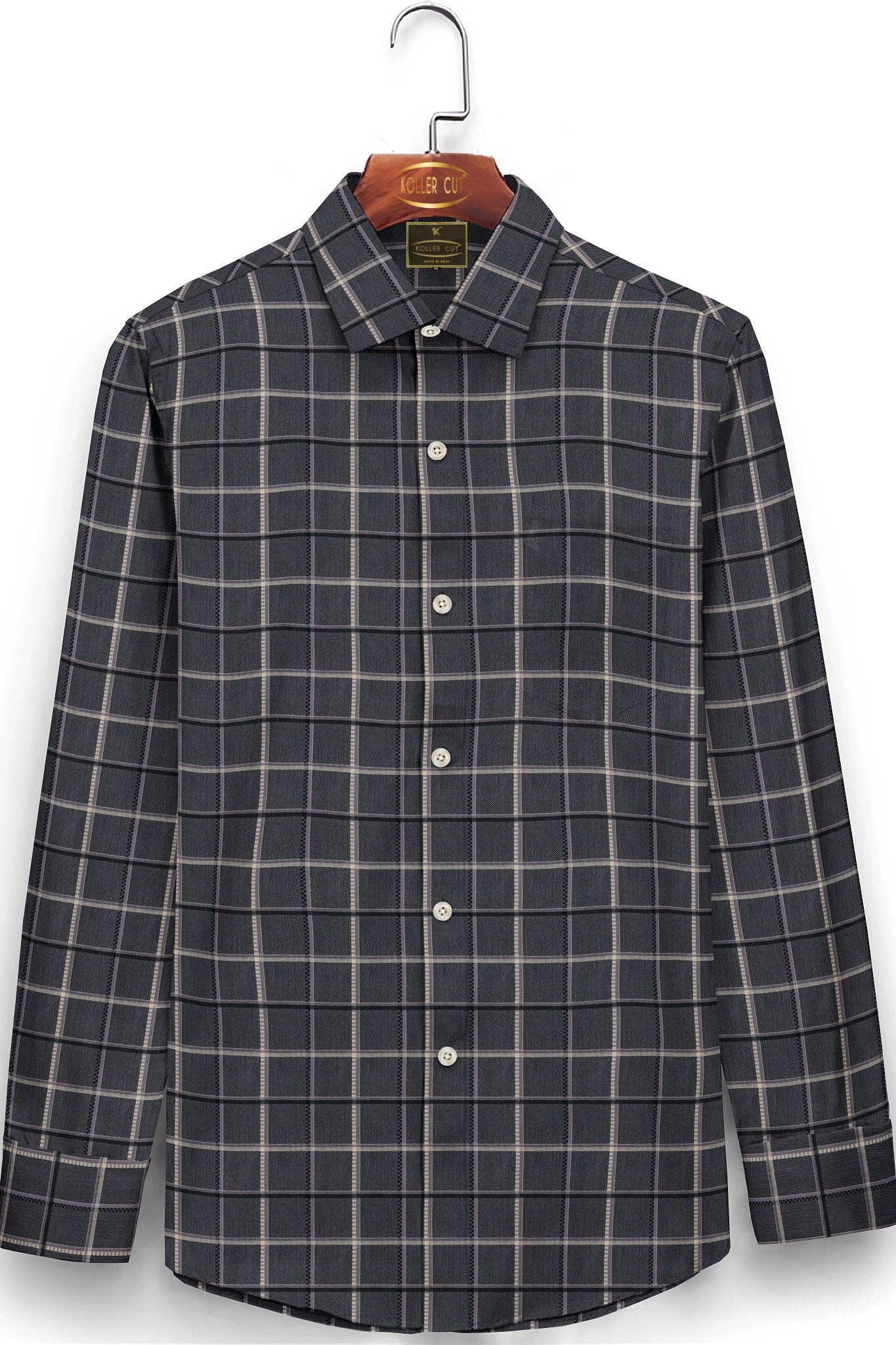 Thistle Purple and Black Twill Checks Cotton Shirt
