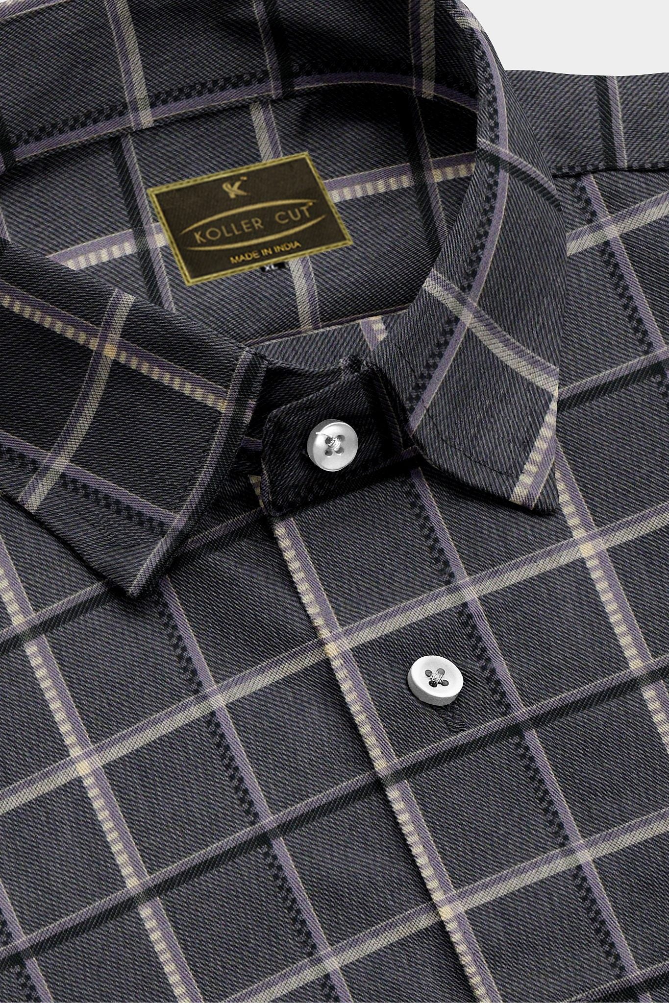 Thistle Purple and Black Twill Checks Cotton Shirt