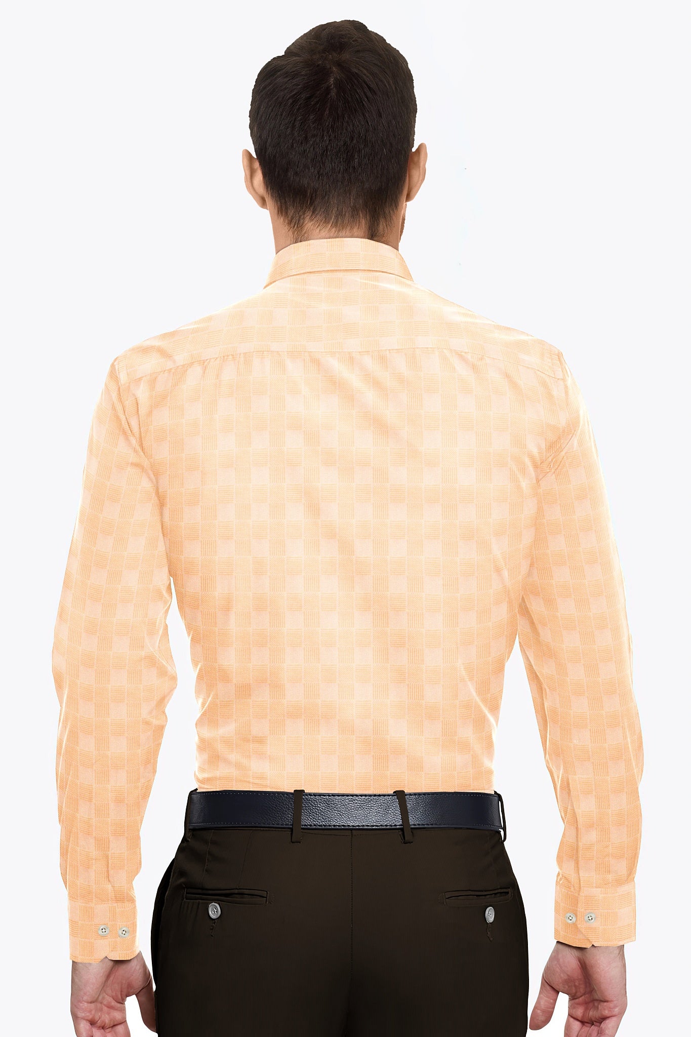 Coral Peach Jacquard Checks Premium Cotton Shirt