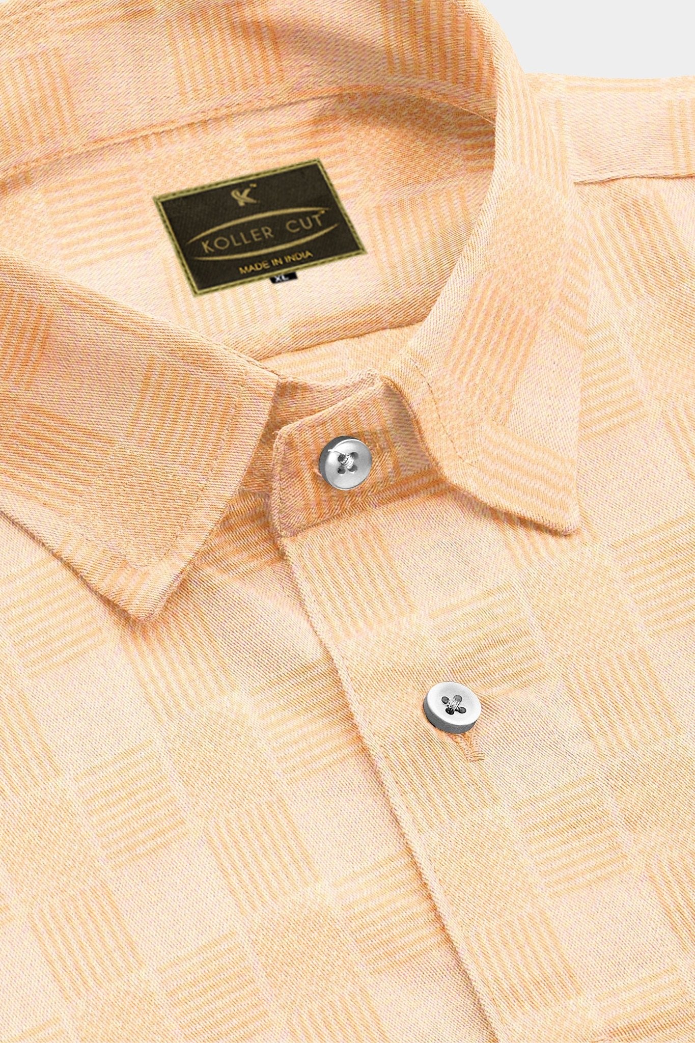Coral Peach Jacquard Checks Premium Cotton Shirt
