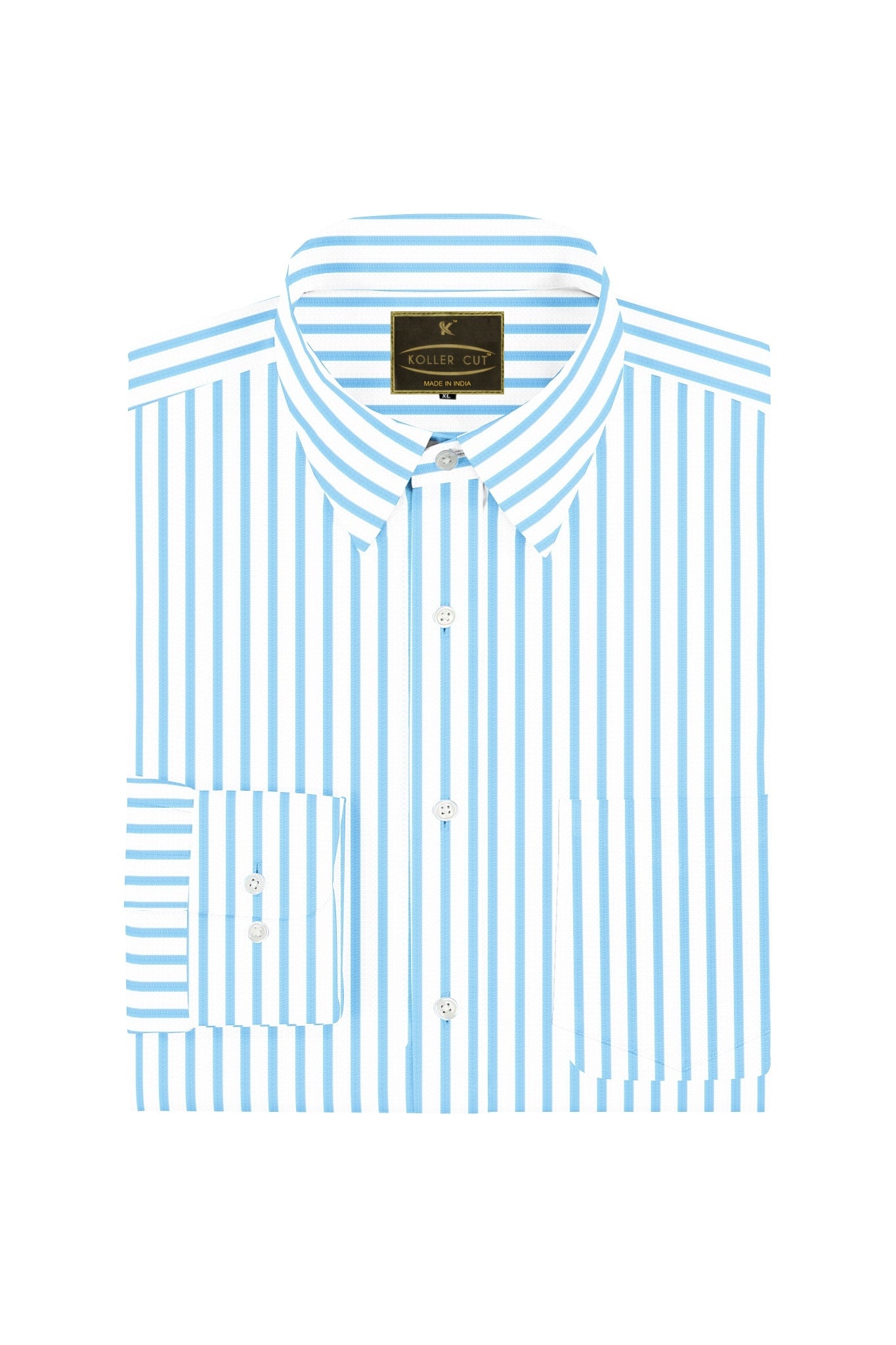 Casper Blue and White Dress Stripes Cotton Shirt