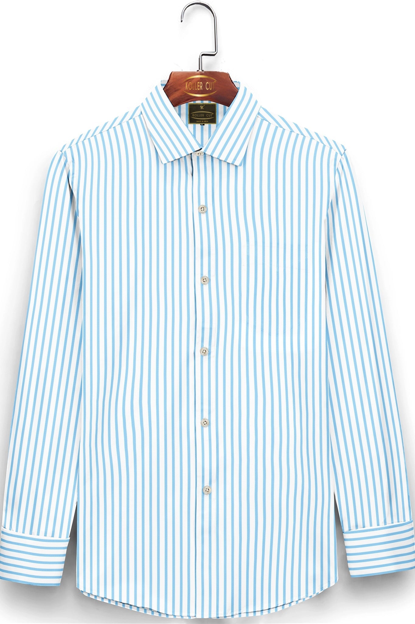 Casper Blue and White Dress Stripes Cotton Shirt