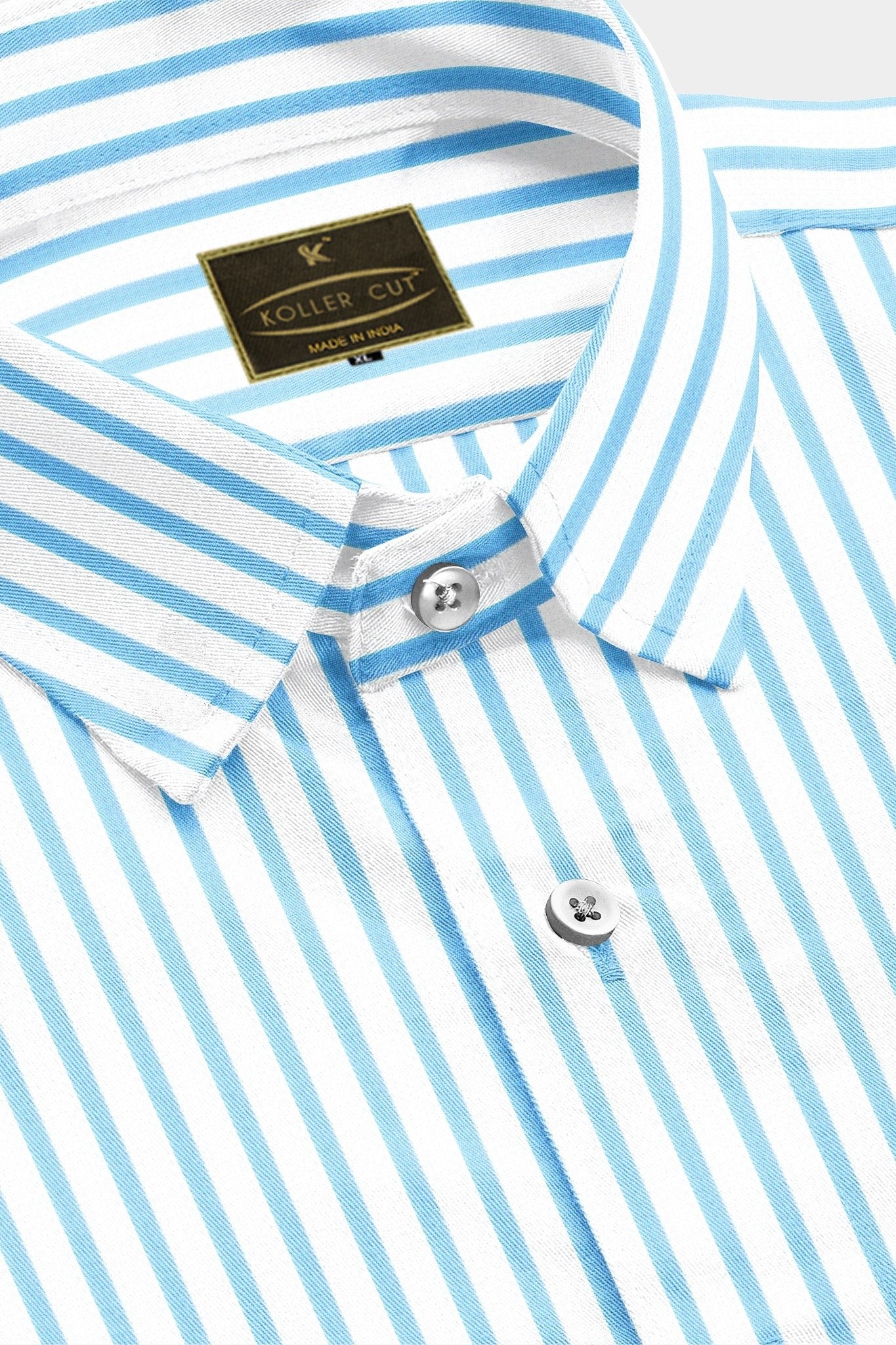 Casper Blue and White Dress Stripes Cotton Shirt
