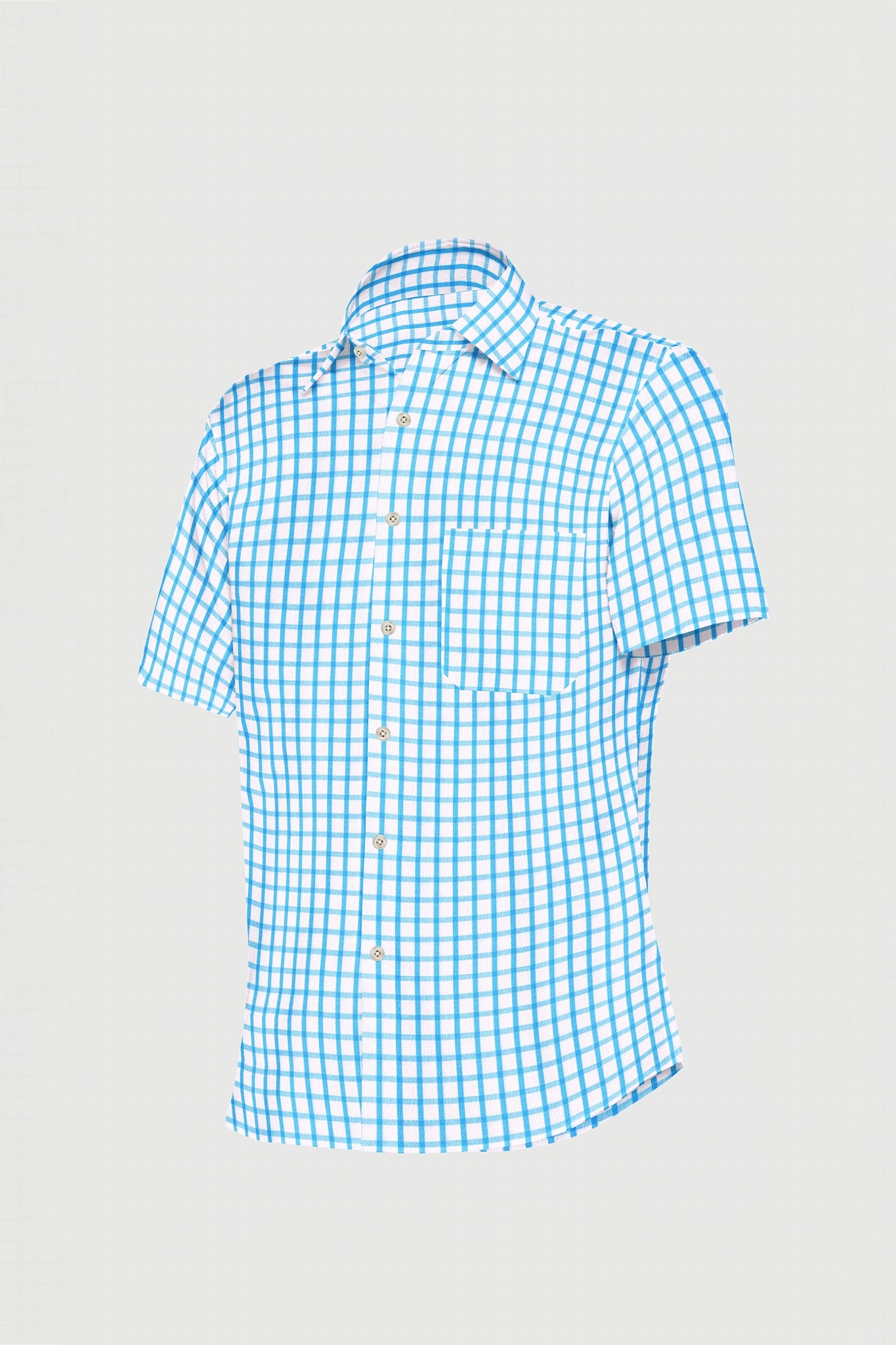 Celadon Blue and White Windowpane Checks Cotton Linen Shirt