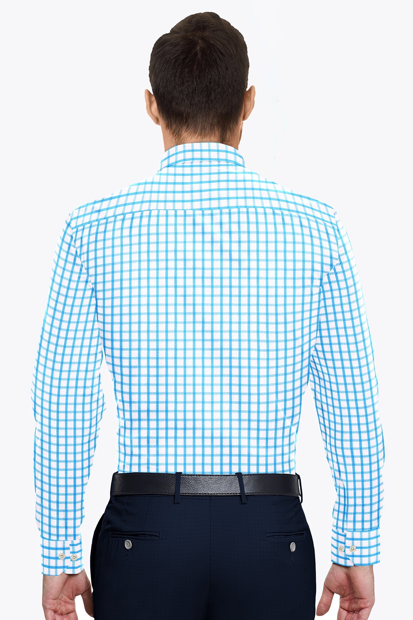 Celadon Blue and White Windowpane Checks Cotton Linen Shirt