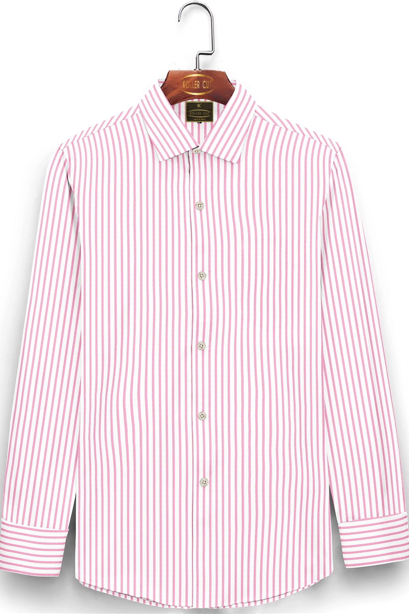 Millennial Pink and White Candy Stripes Cotton Shirt