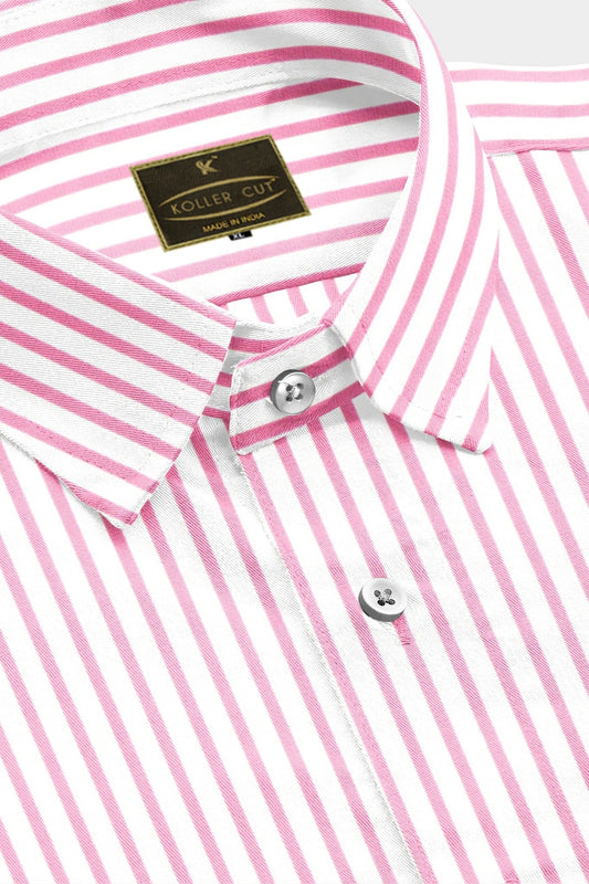 Millennial Pink and White Candy Stripes Cotton Shirt