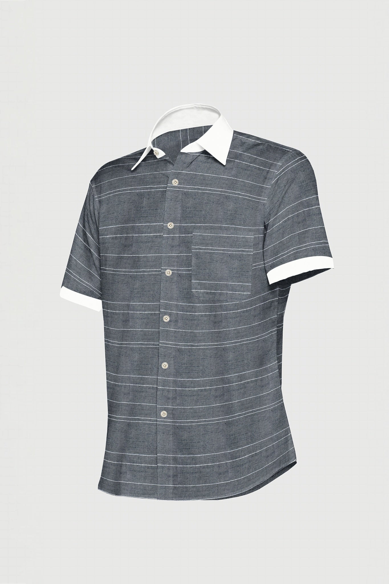 Coal Black and White Wide Stripe Designer Cotton Linen Shirt