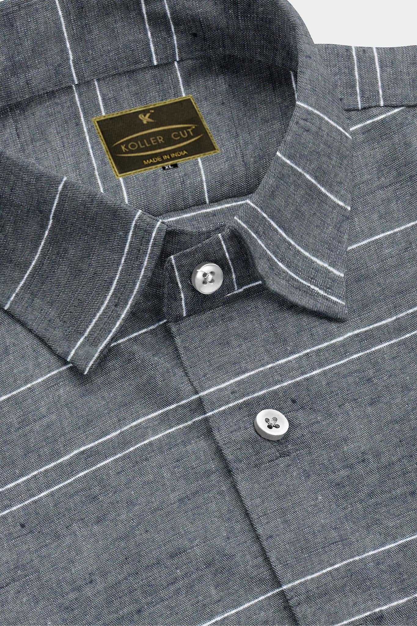 Coal Black and White Wide Stripe Cotton Linen Shirt