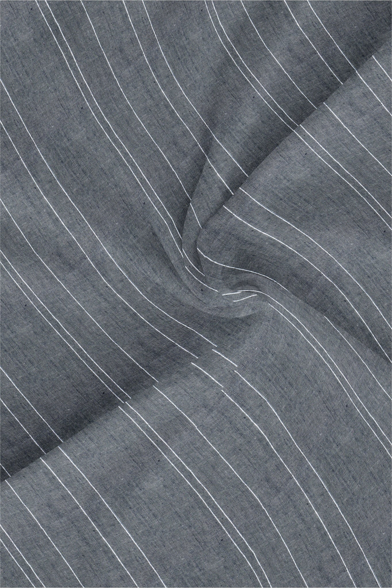 Coal Black and White Wide Stripe Designer Cotton Linen Shirt