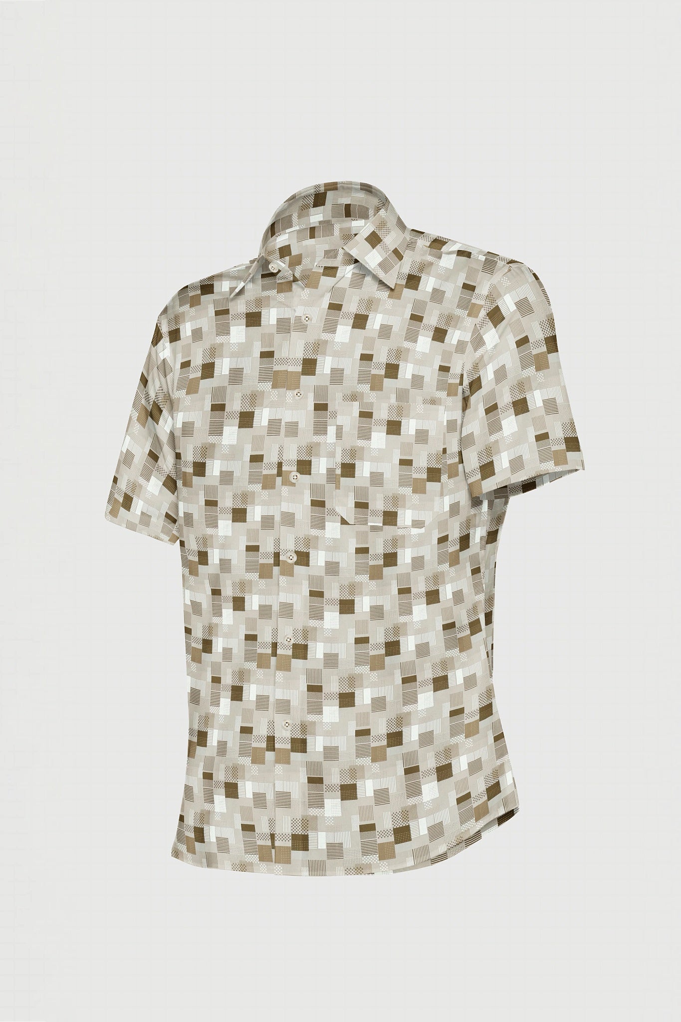 Acadia White with Coffee Brown Half Tone Grid and Stripes Pattern Printed Cotton Shirt - Buy Stitch Custom Shirts in Mumbai