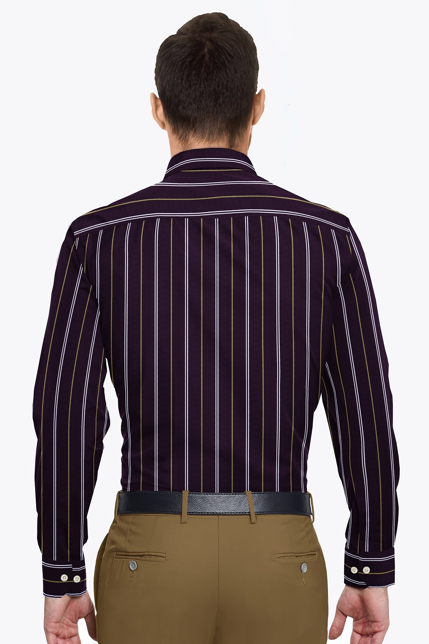 Prune Purple with Moth Cream and White Stripes Cotton Shirt