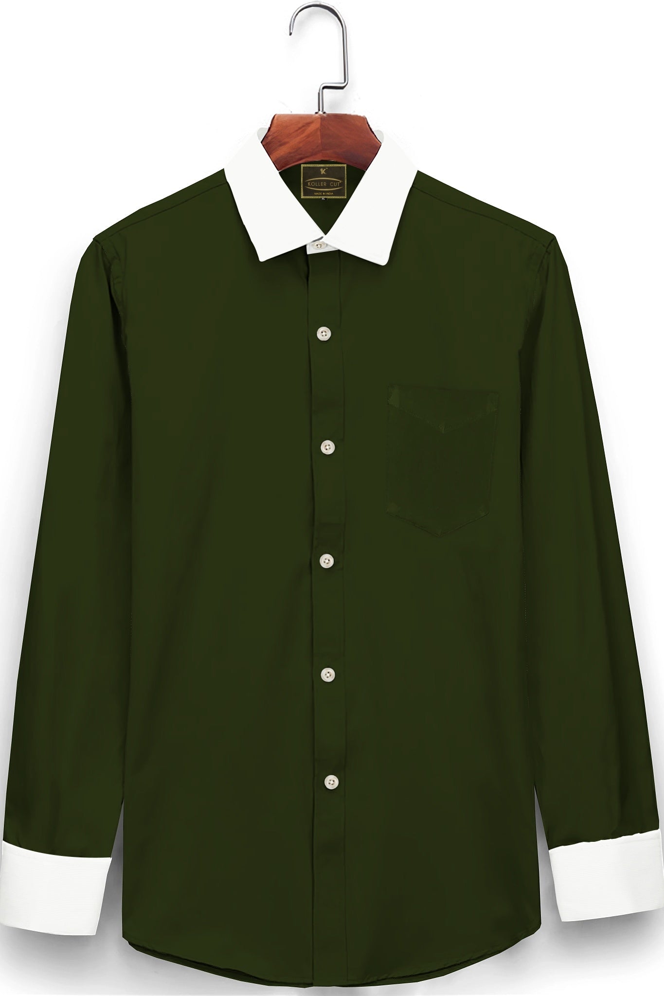 Basil Green Men's Designer Giza Cotton Shirt - Contrast Stitch Shirt in Delhi