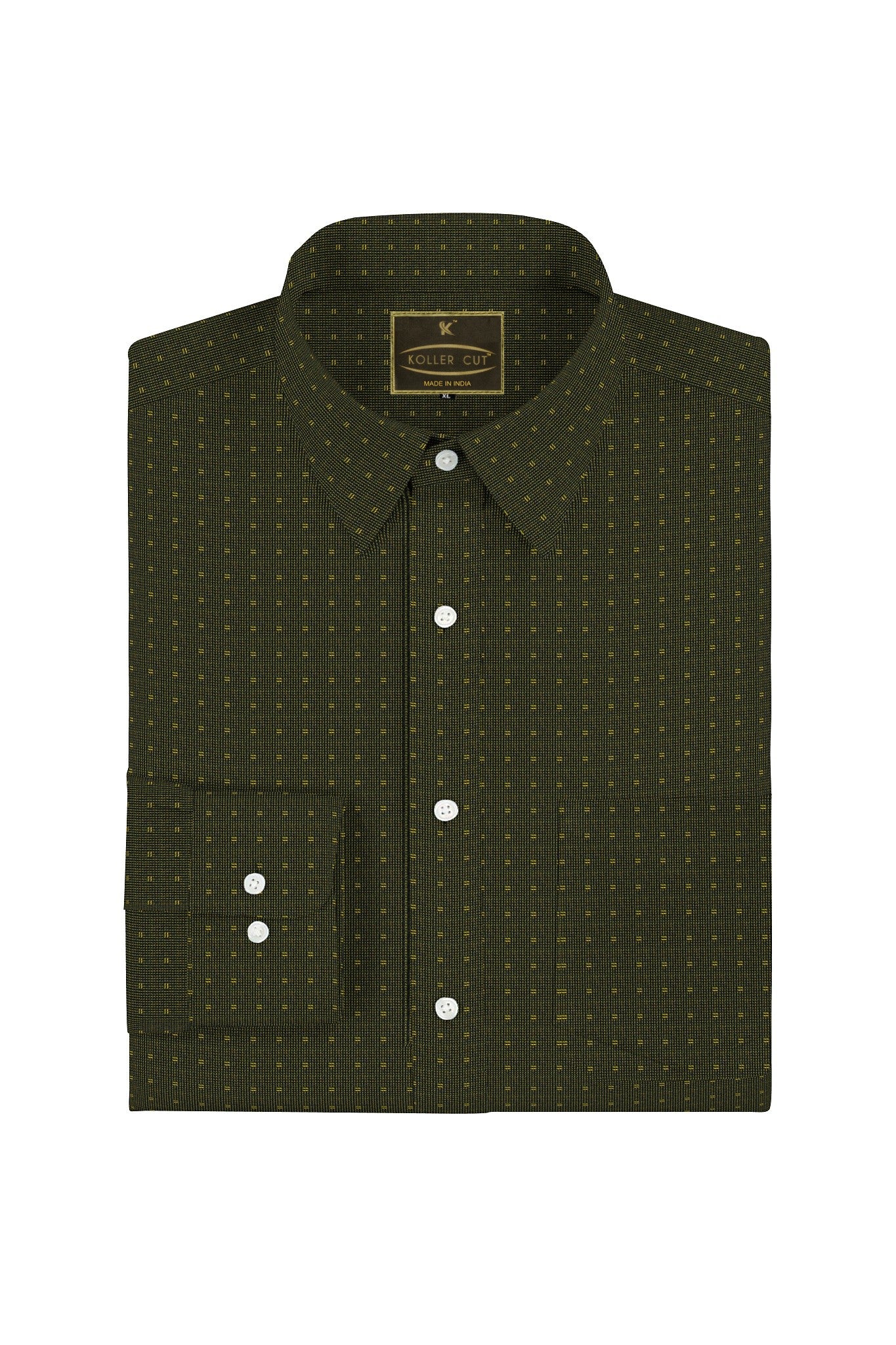 Daffodil Yellow and Midnight Blue Rectangle Jacquard Premium Cotton Shirt