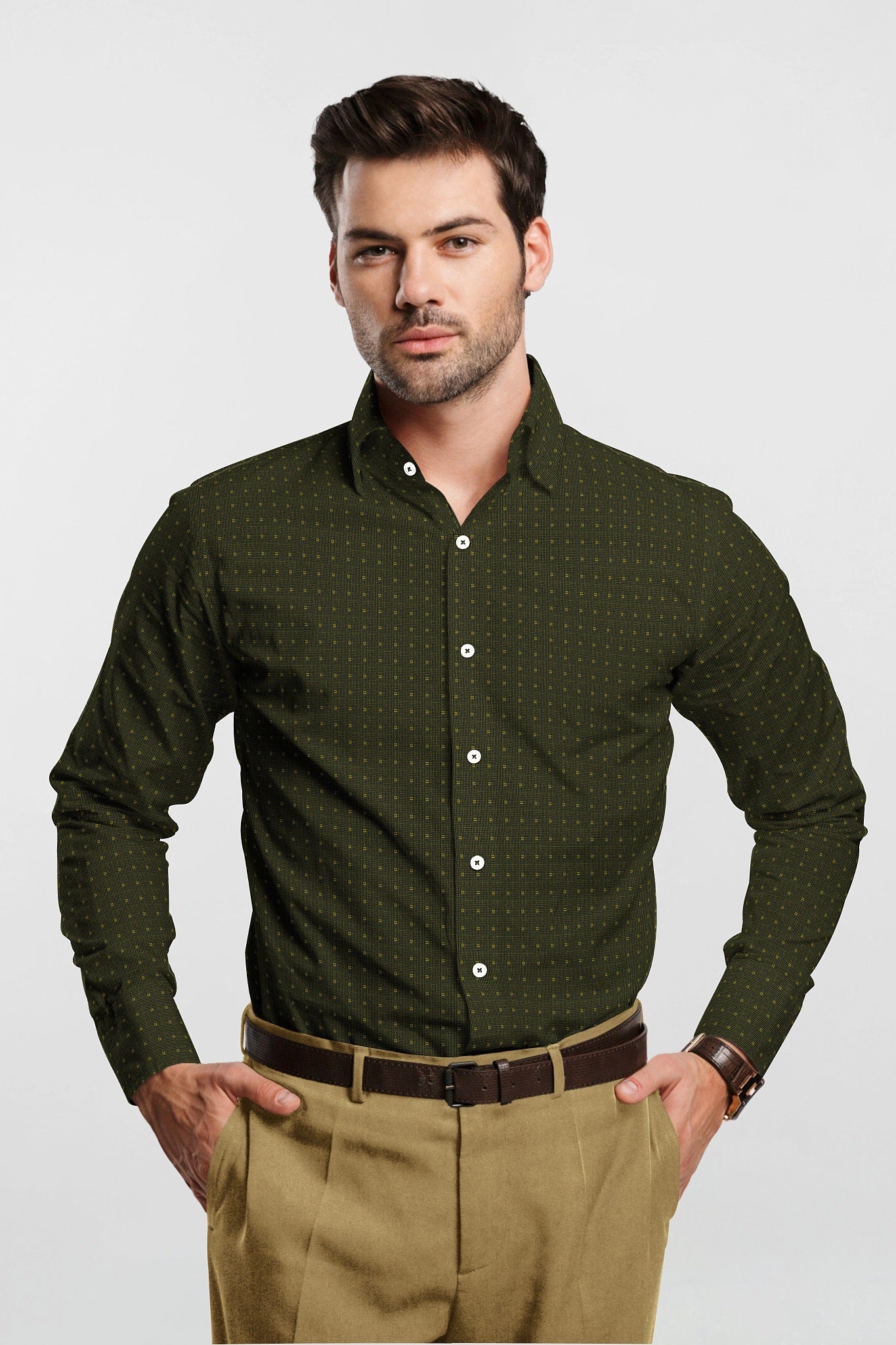 Daffodil Yellow and Midnight Blue Rectangle Jacquard Premium Cotton Shirt