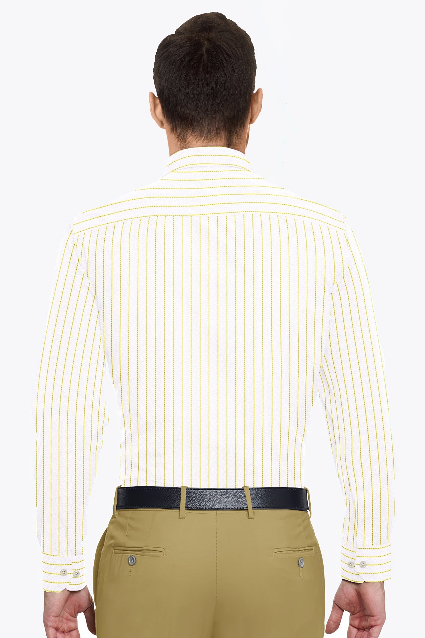 White with Mikado Yellow Broken Stripes Cotton Shirt