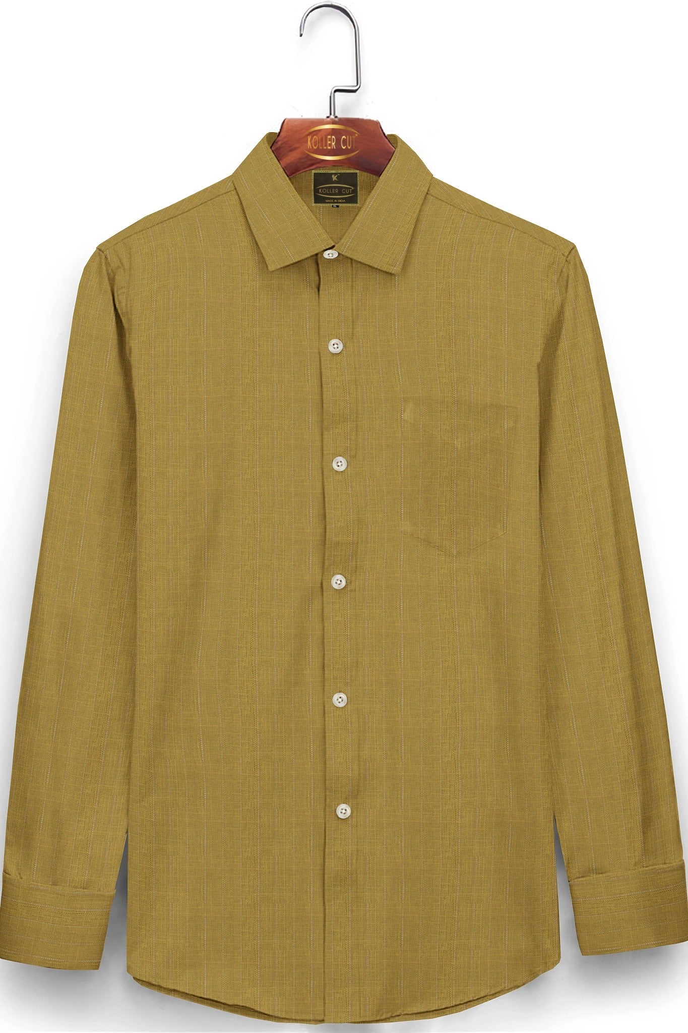 Dijon Mustard and White Pinstripes Cotton Linen Shirt