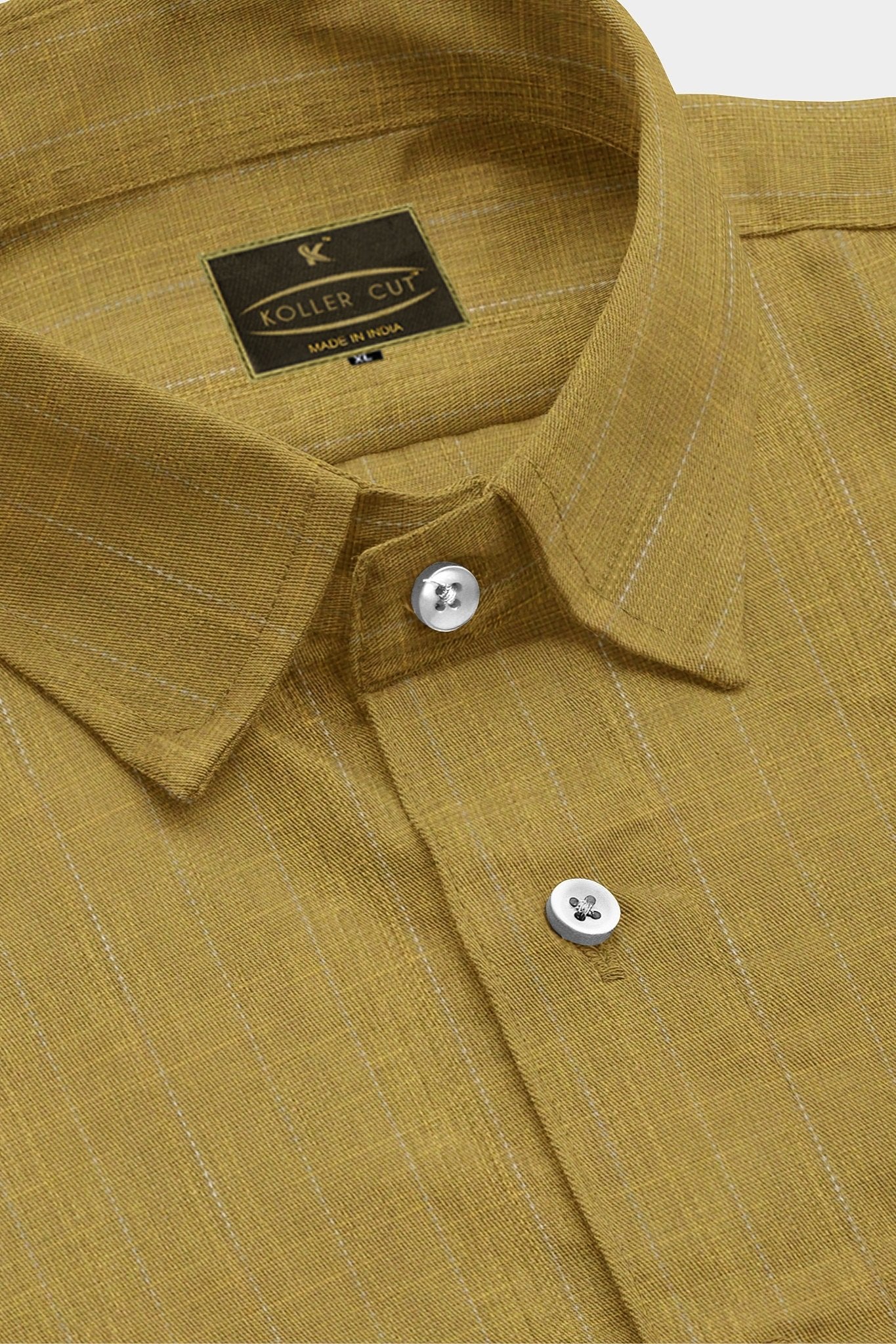 Dijon Mustard and White Pinstripes Cotton Linen Shirt