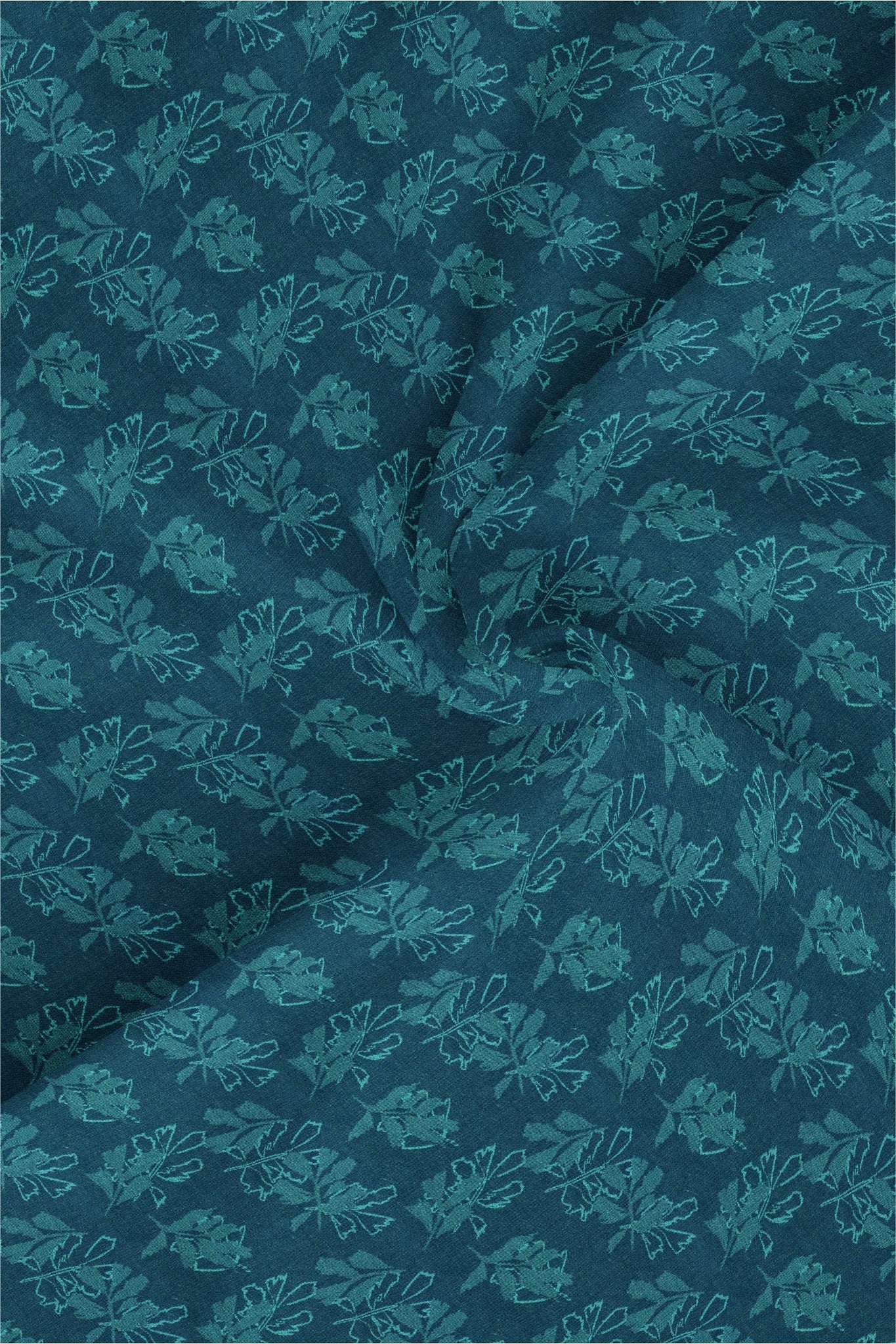 Teal Blue and Turquoise Blue Lily Flower Jacquard Print Premium Cotton Shirt