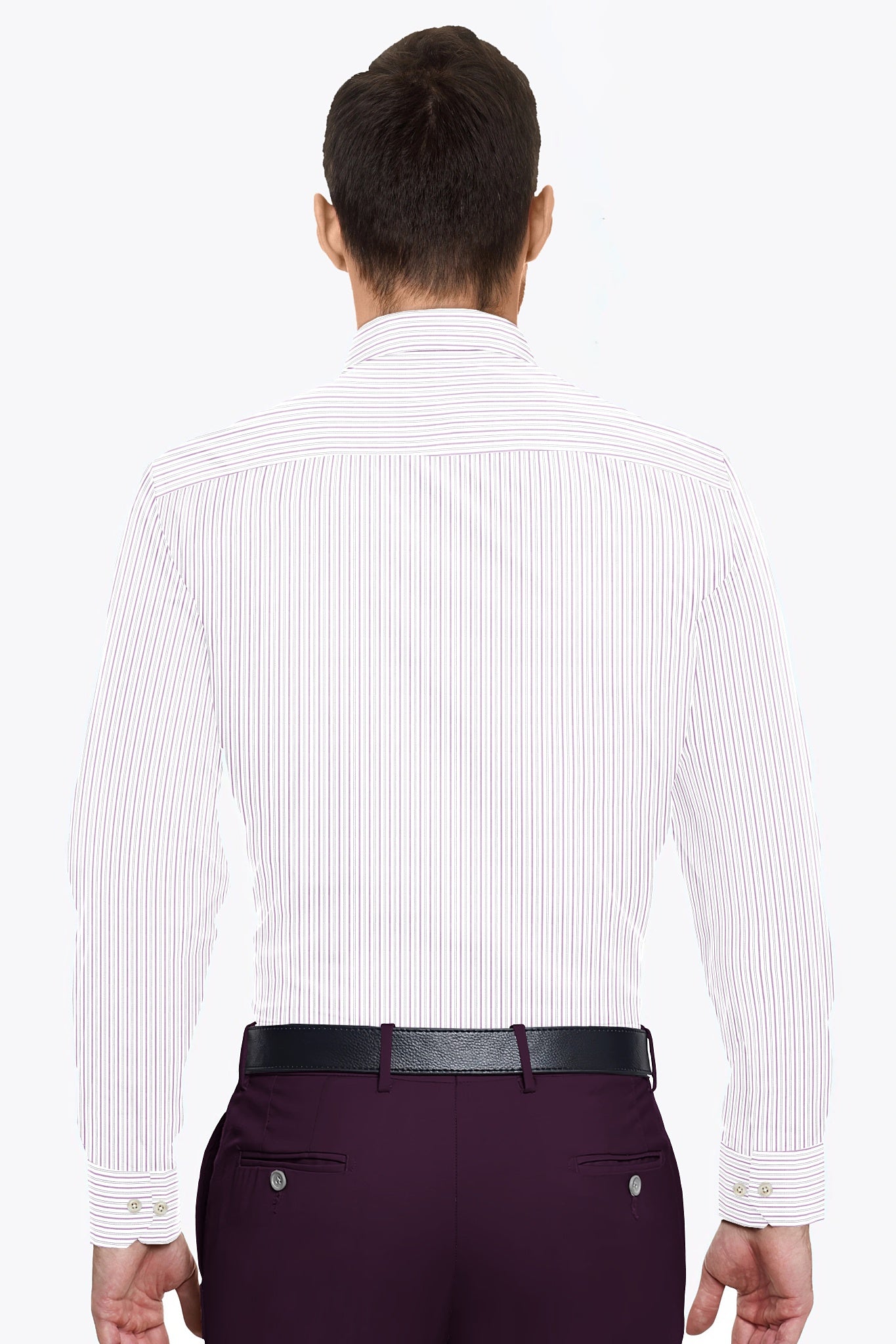 White and Mauve Purple Multitrack Stripes Cotton Shirt