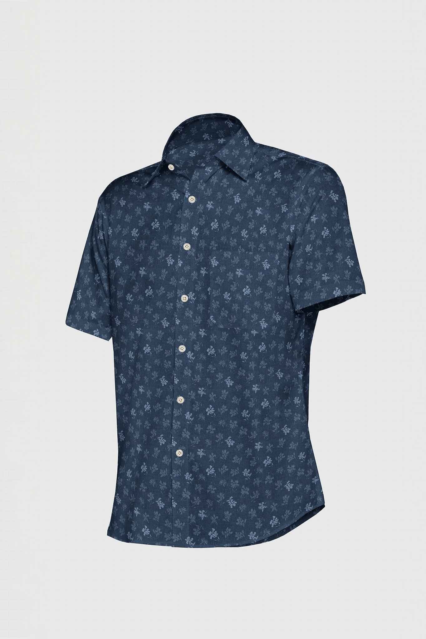 Prussian Blue and White Geranium Flower Jacquard Printed Premium Cotton Shirt