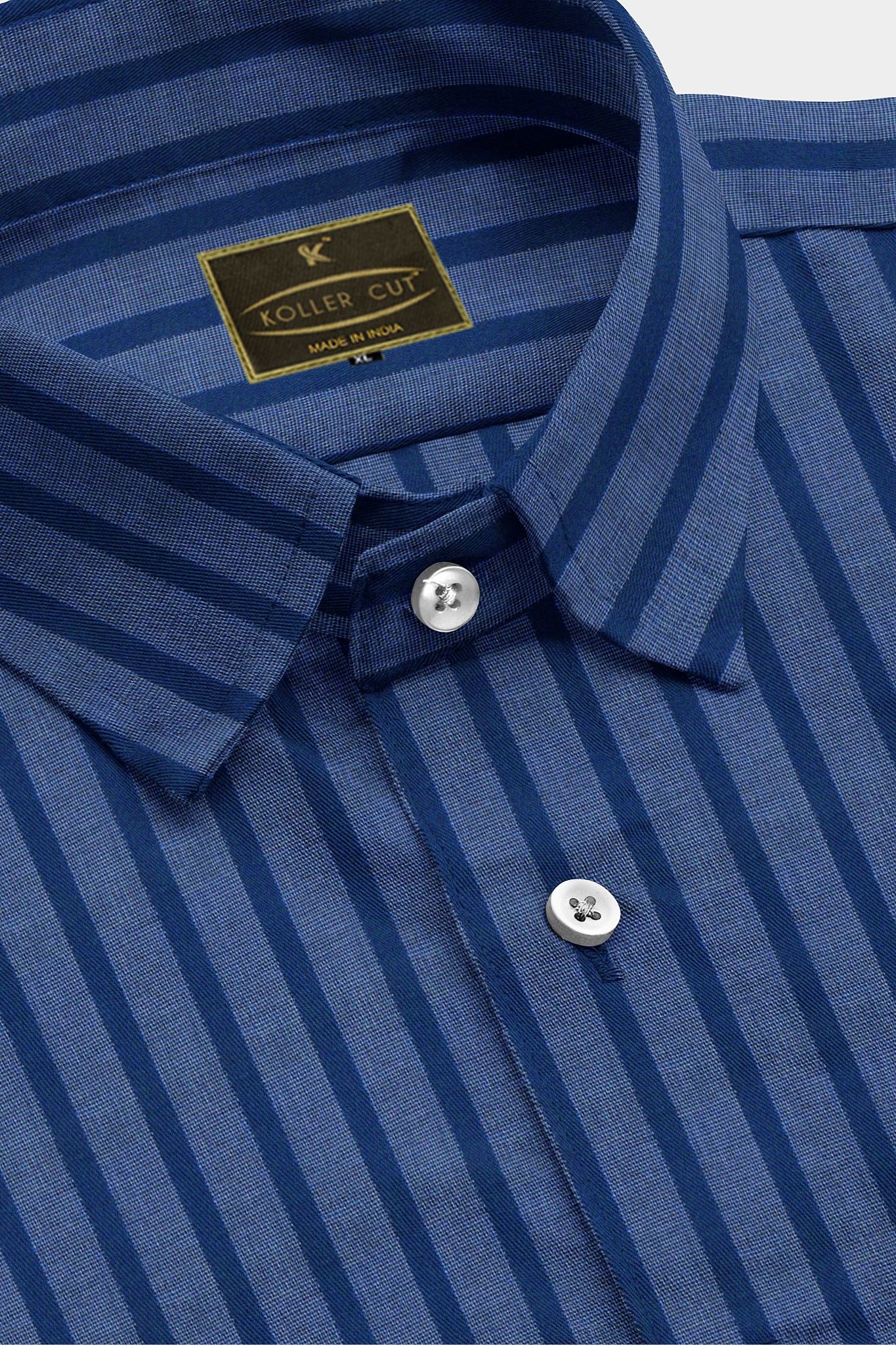 Aegeon Blue and Azure Blue Chalk Stripes Premium Cotton Shirt - Stitching Shirt in Surat India