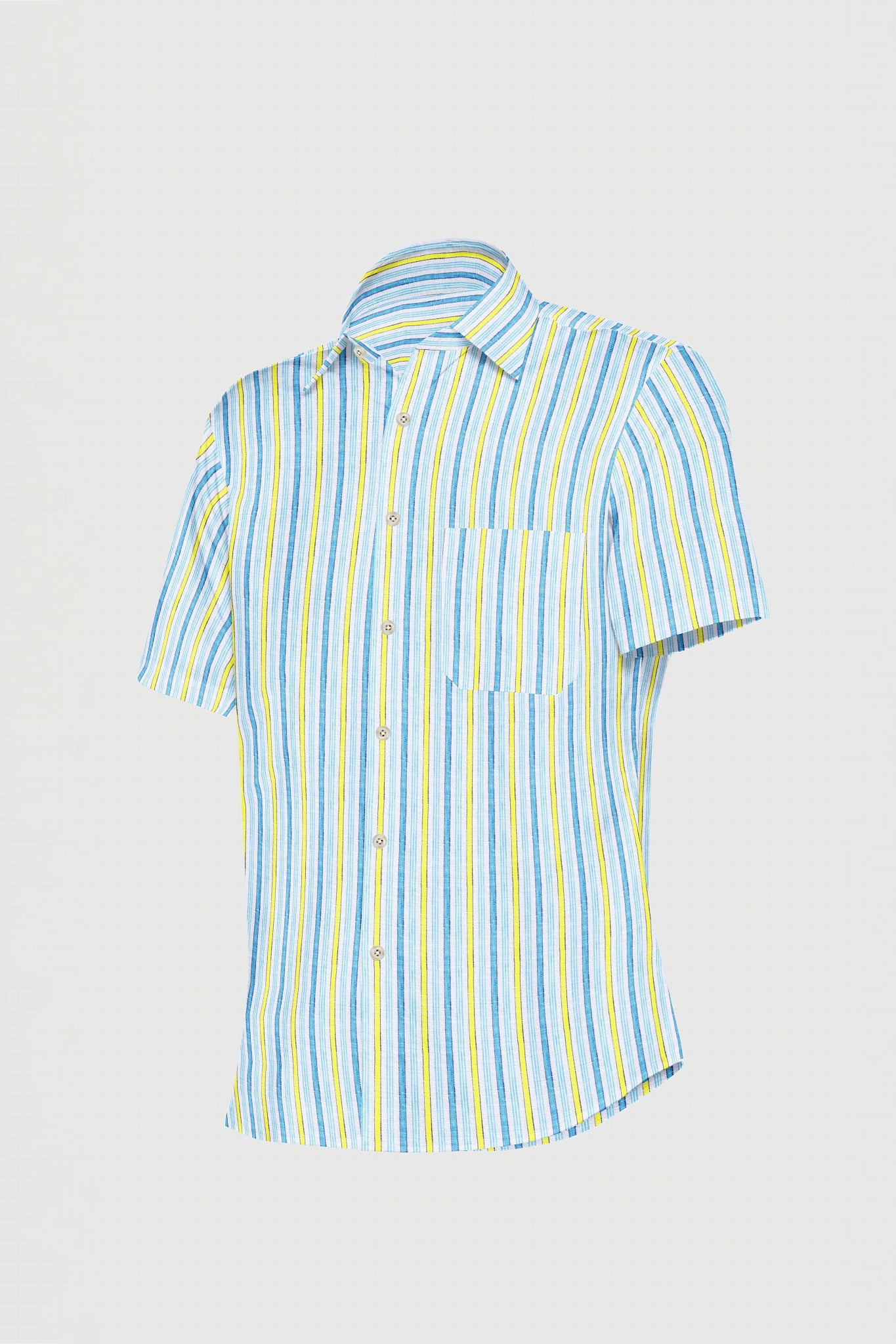 White with Pacific Blue and Pineapple Yellow Multitrack Stripes Pure Linen Shirt