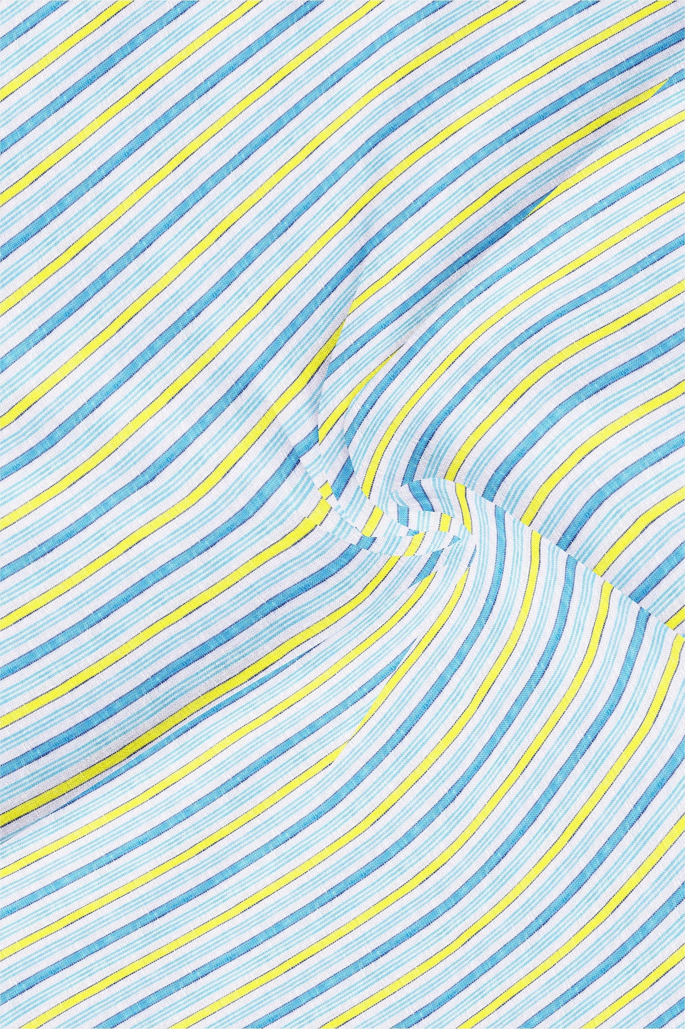 White with Pacific Blue and Pineapple Yellow Multitrack Stripes Pure Linen Shirt