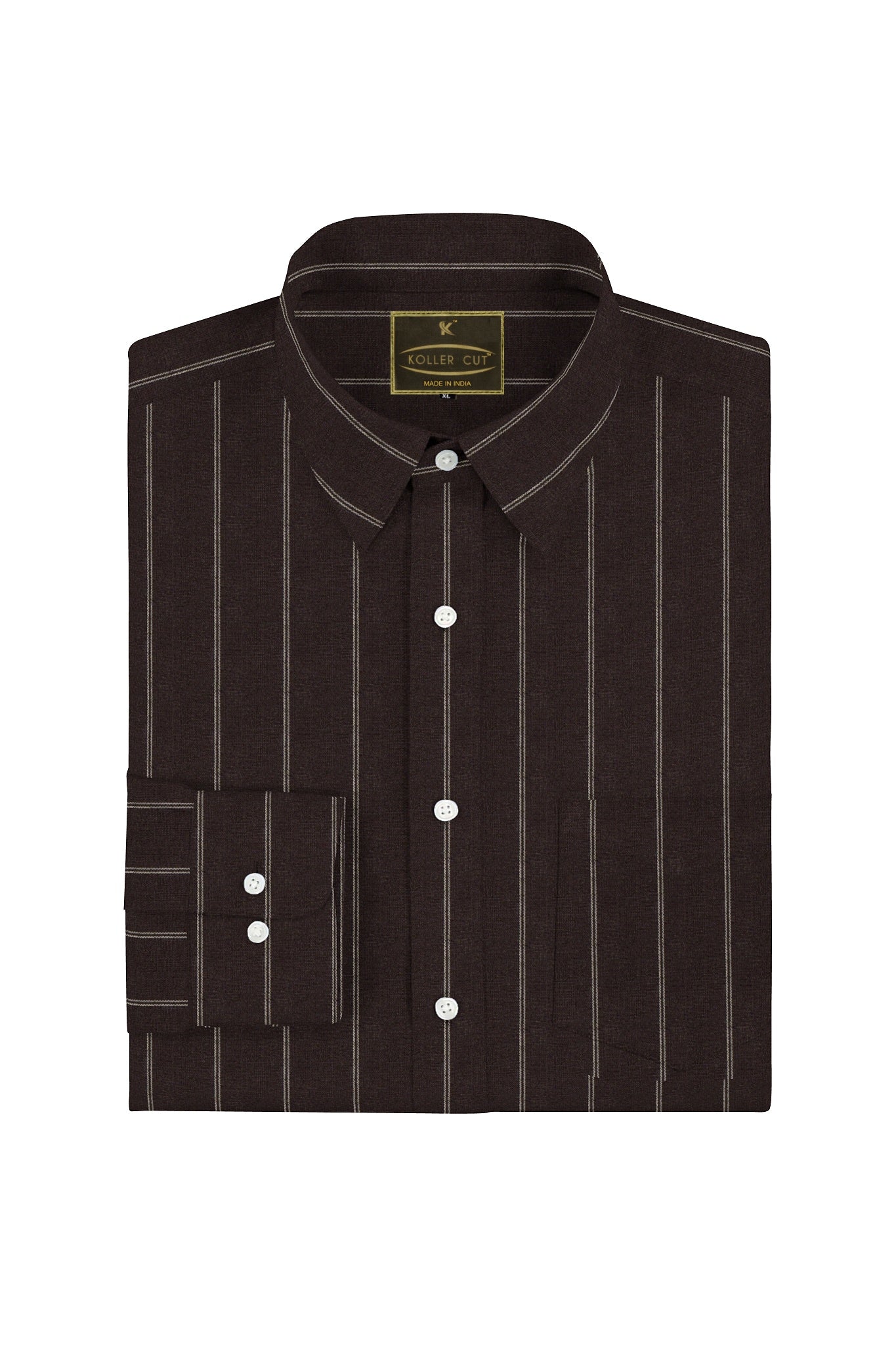 Umber Brown and White Double Pinstripes Luxurious Linen Shirt