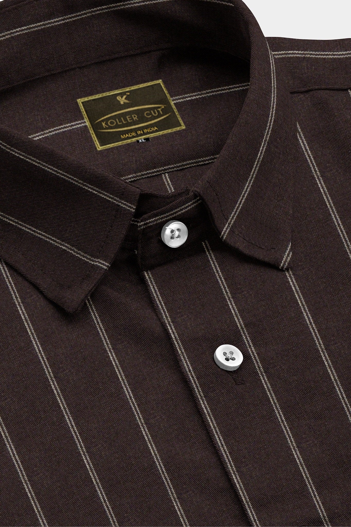 Umber Brown and White Double Pinstripes Luxurious Linen Shirt