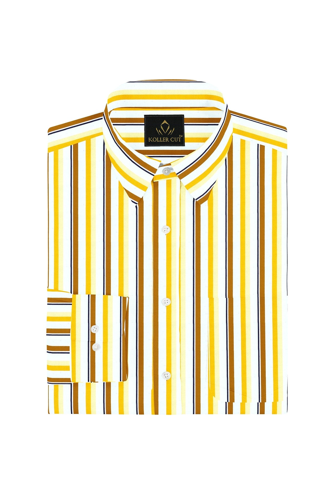 White with Tawny Brown and Saffron Multicolor Wide Stripes Premium Cotton Shirt