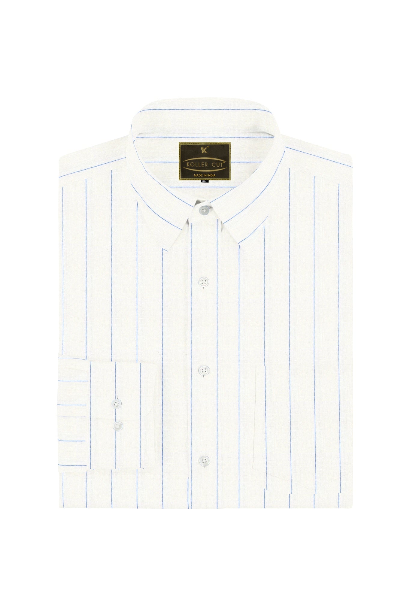 White with Dodger Blue Pinstripes Linen Shirt