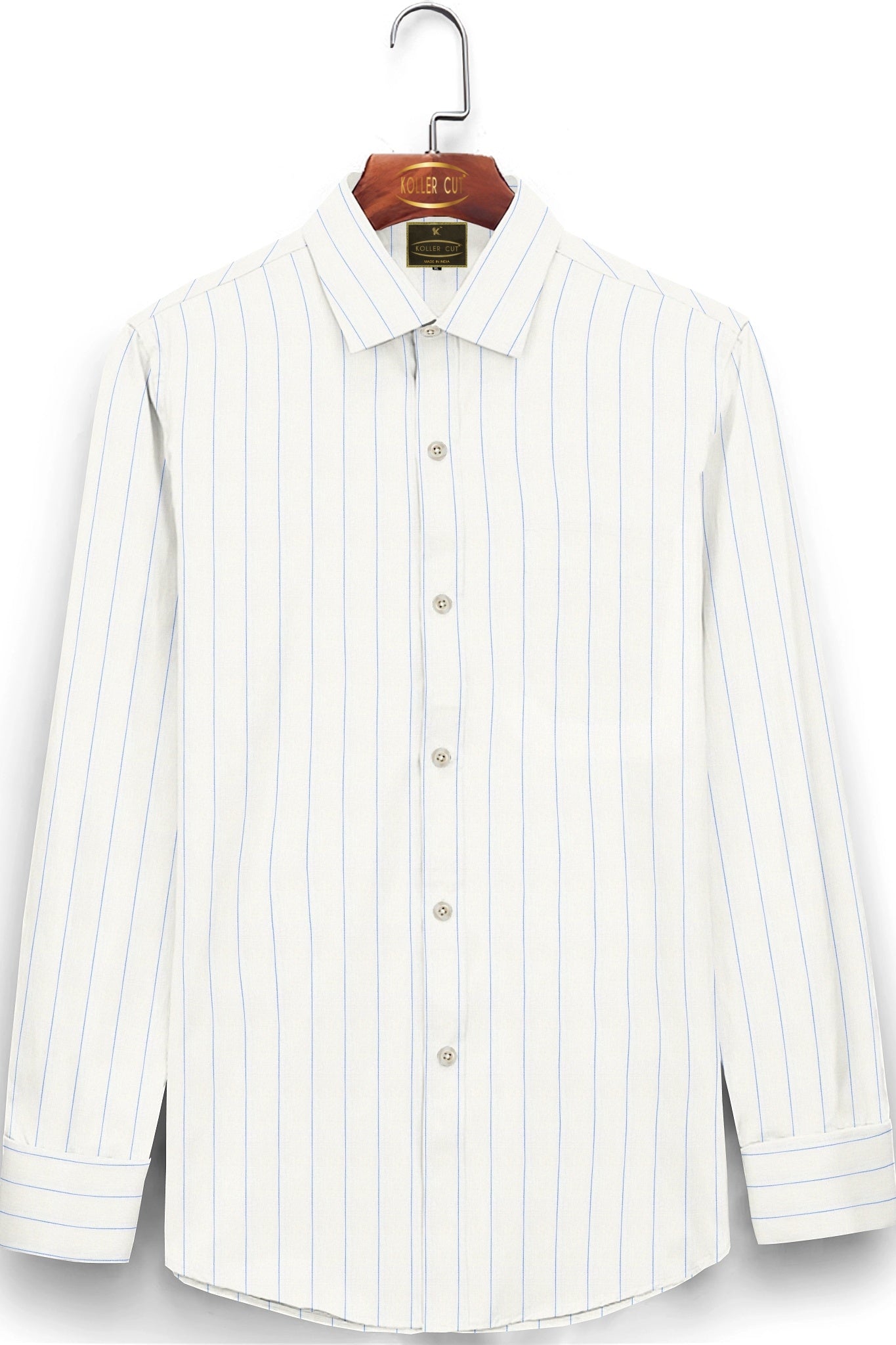 White with Dodger Blue Pinstripes Linen Shirt